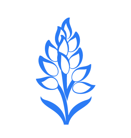 Blue abstract plant or leaf design.