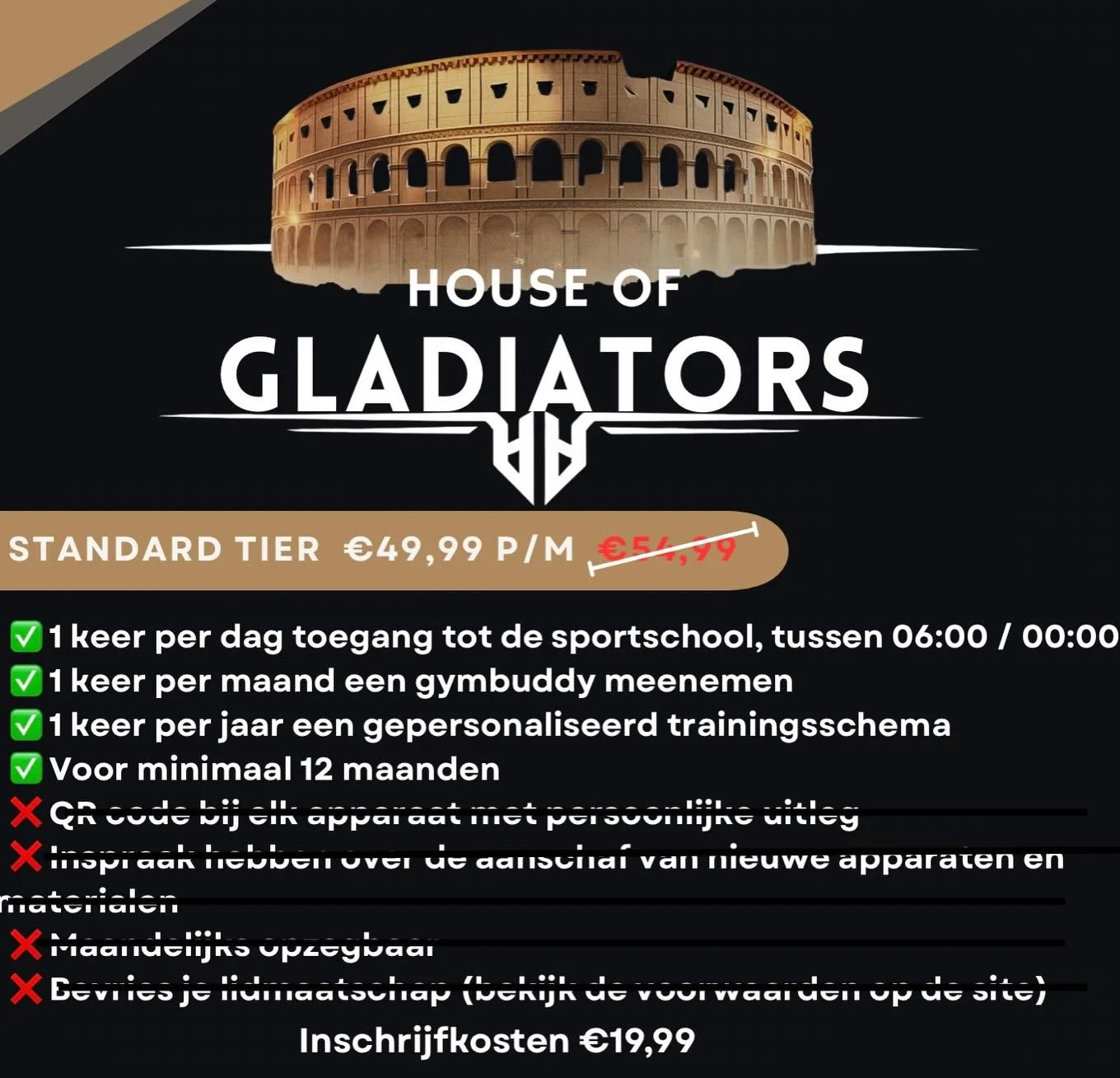 Ontdek onze lidmaatschappen en kijk welke het beste bij jou past! Voor slechts &euro;49,99 kan je al bij ons onbeperkt trainen (zolang de pre sale loopt)
Ben je ge&iuml;nteresseerd in extra voordelen kijk dan eens bij de Experienced tier en/of Sparta