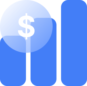 A blue bar chart with a dollar sign overlay, indicating financial growth or profit.