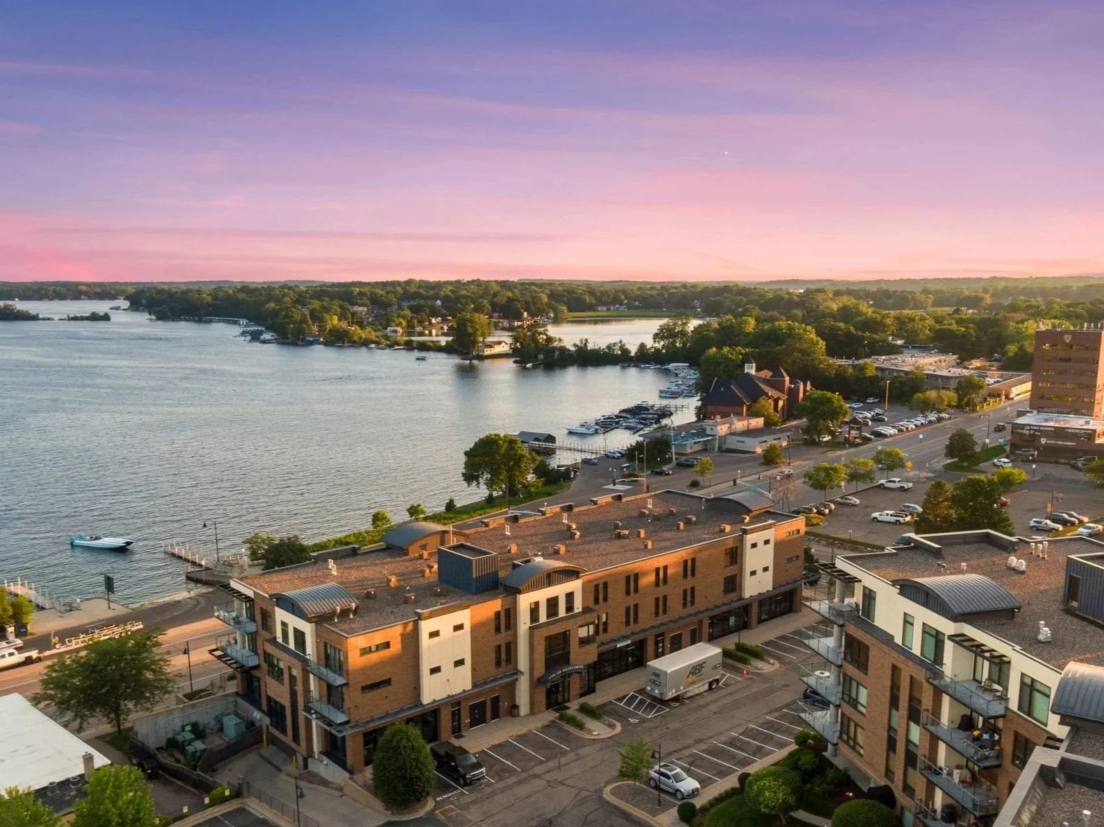 Aerial view of a waterfront on Lake Minnetonka