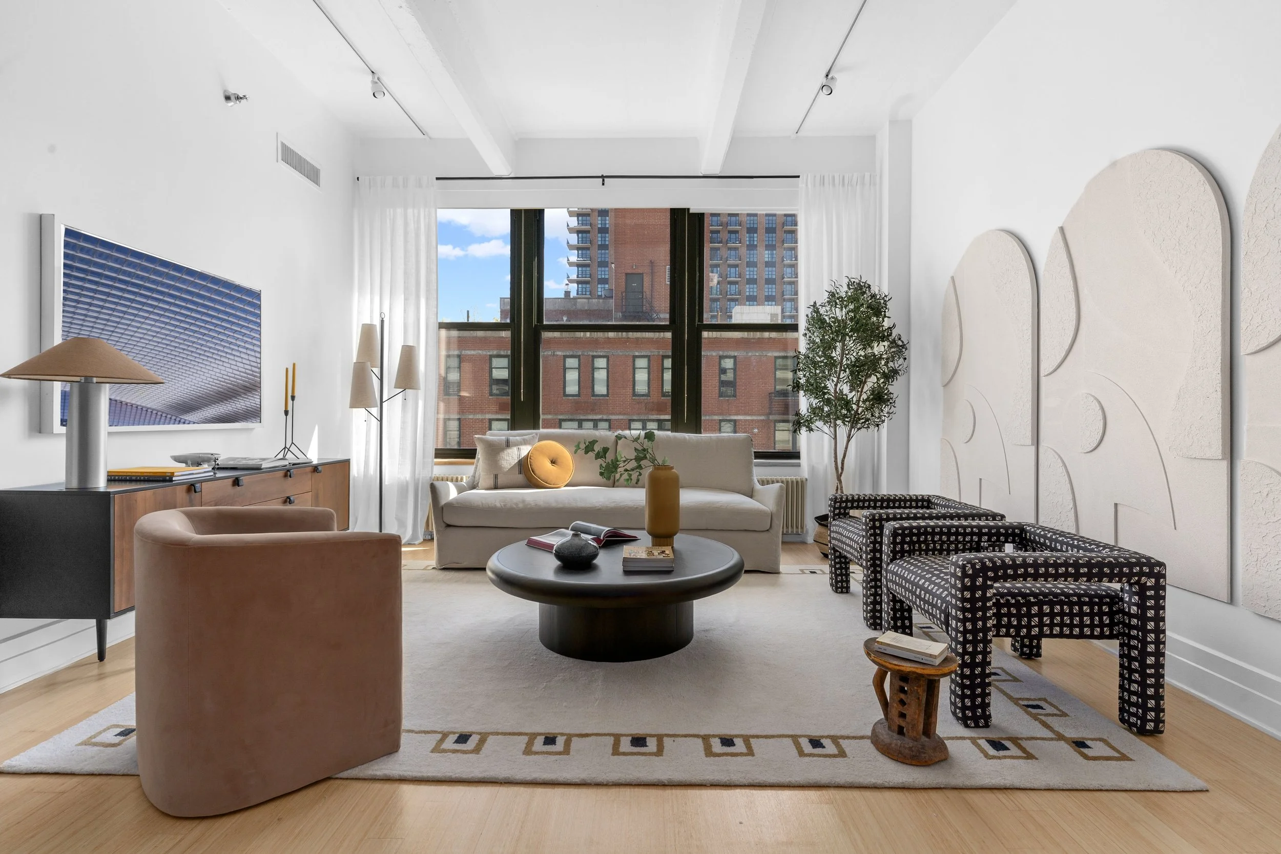new york city apartment living room with fun furniture