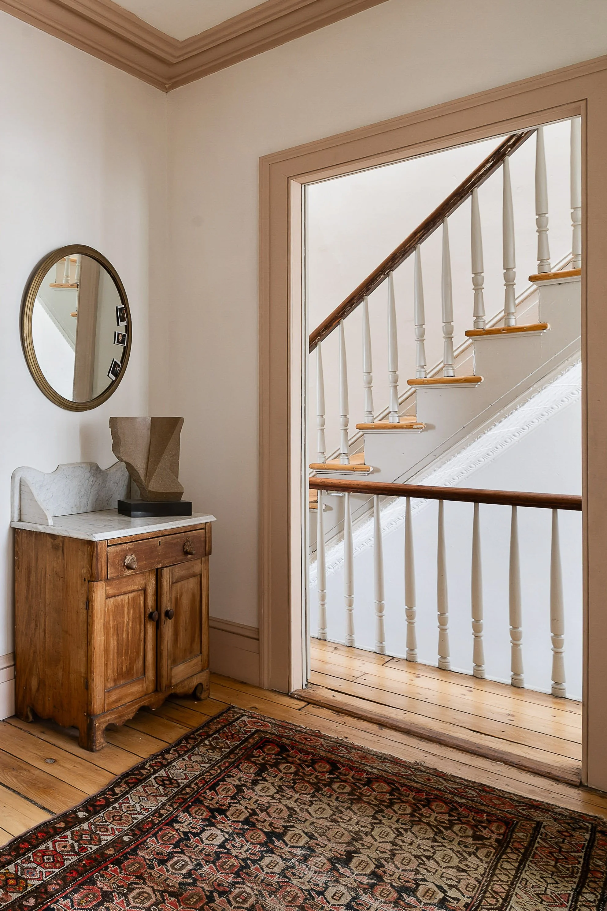 natural wood entryway and staircase details