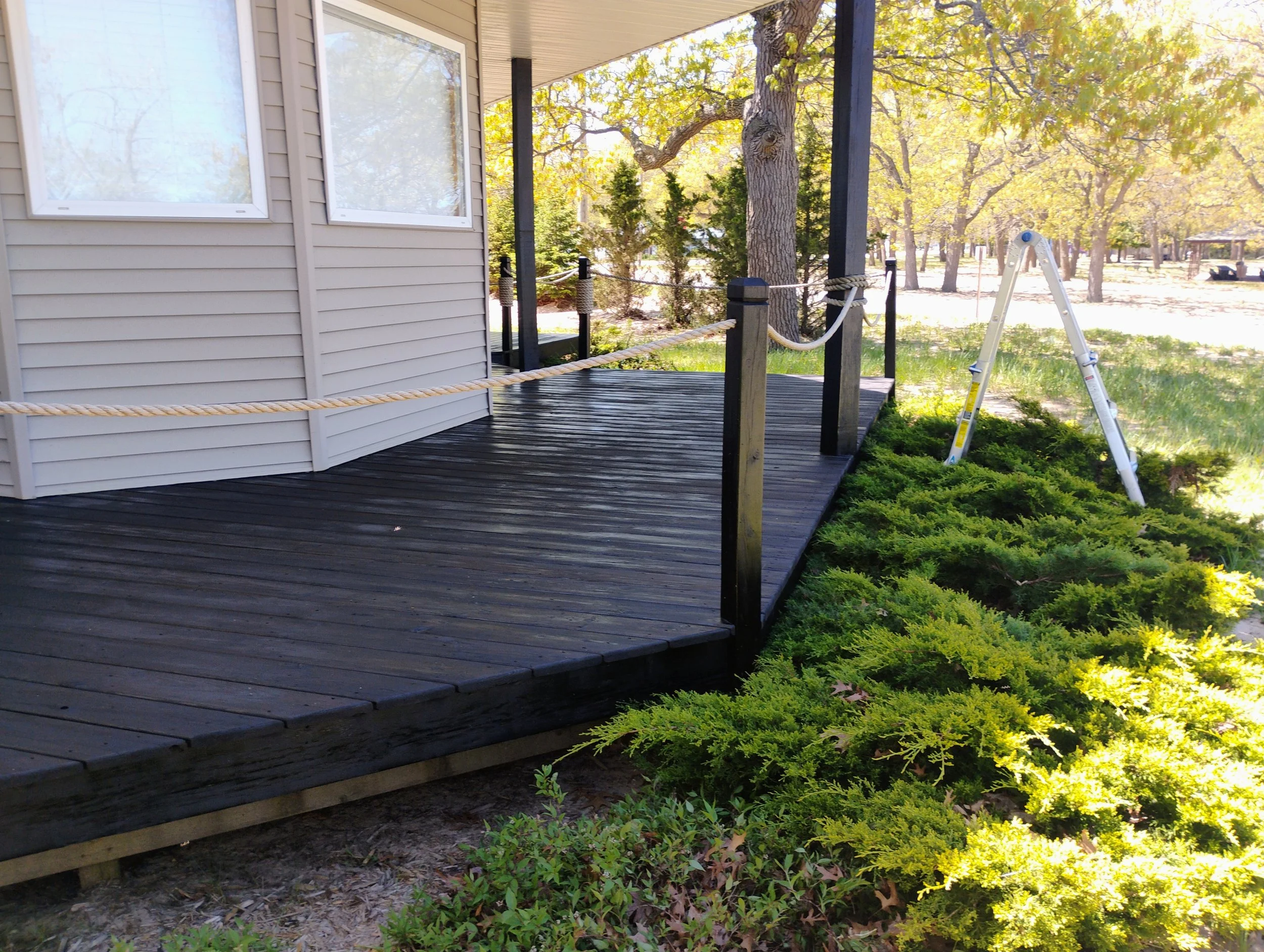 After of completed deck staining.