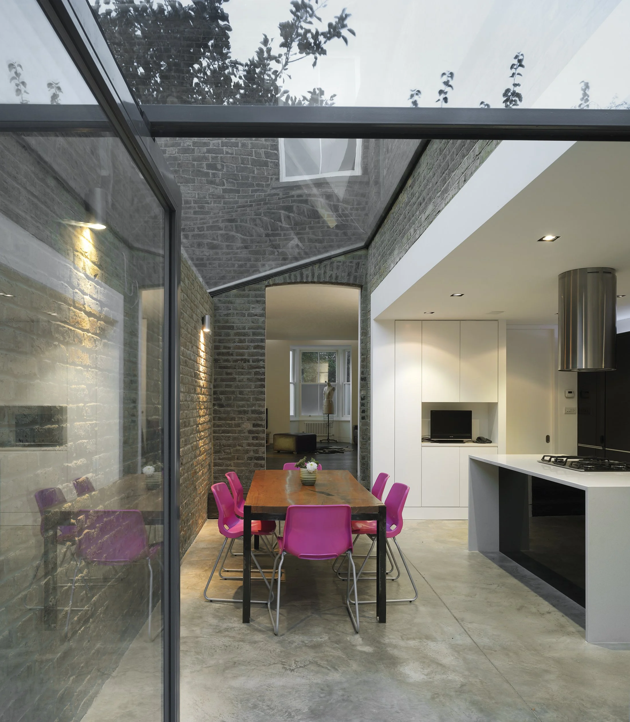 Glass side extension dining area