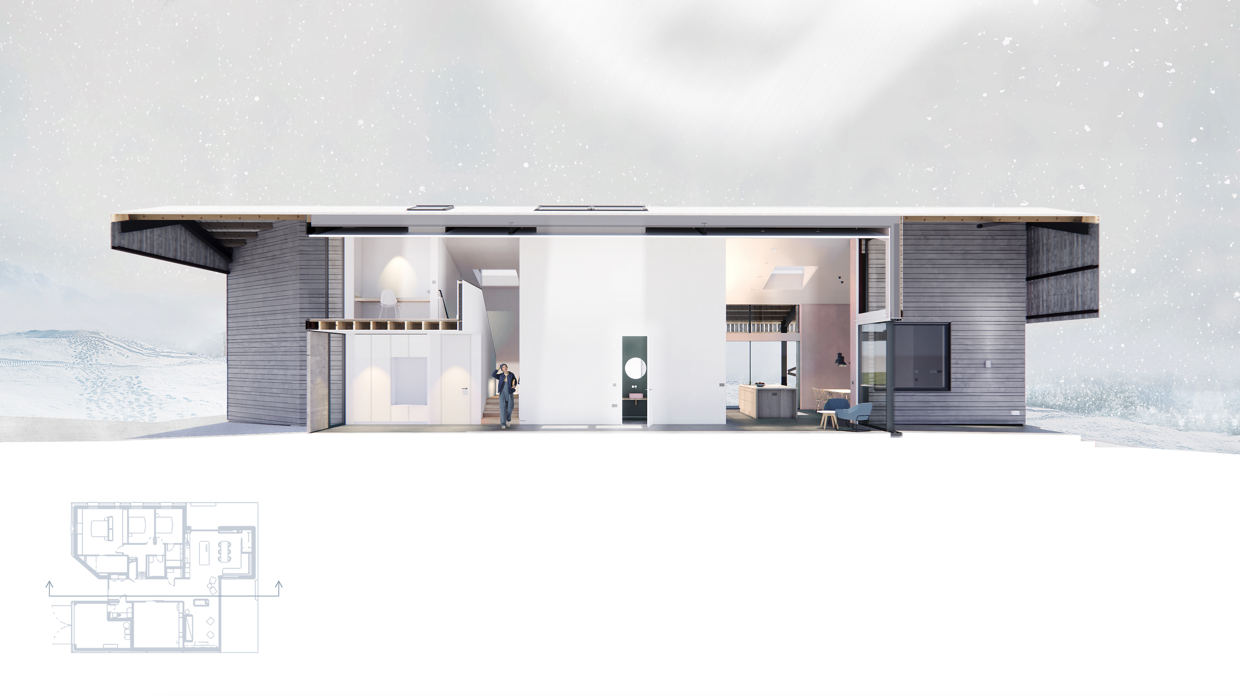 Modern barn conversion section view