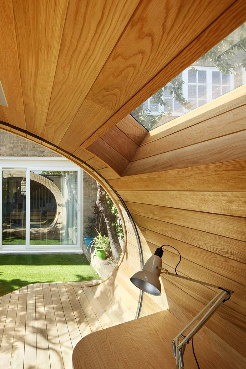 Oak lined interior garden office