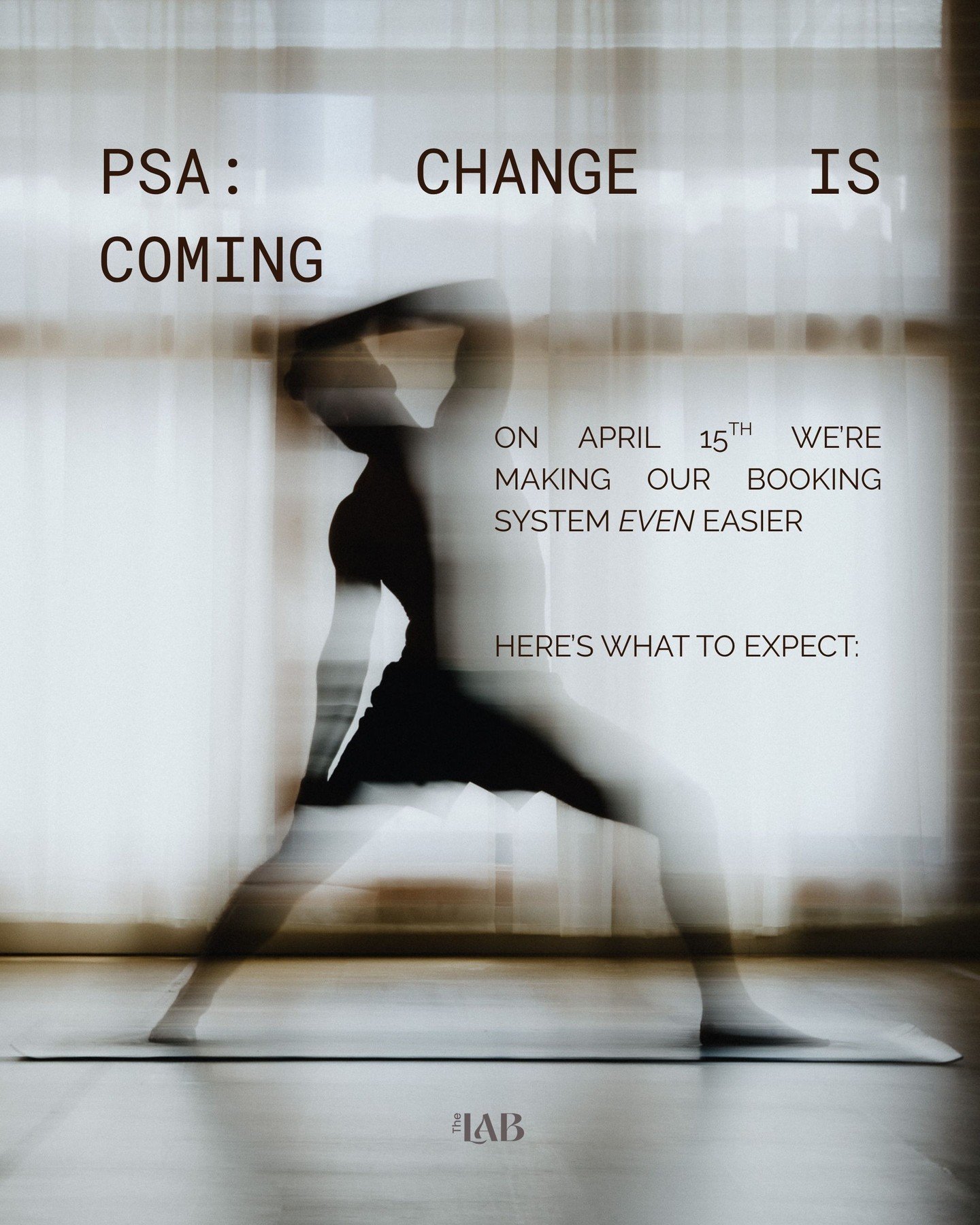 next week, everything changes. expect booking classes and managing your account to be easier than ever. ⁠
⁠
swipe for all you need to know about what's to come at the LAB.