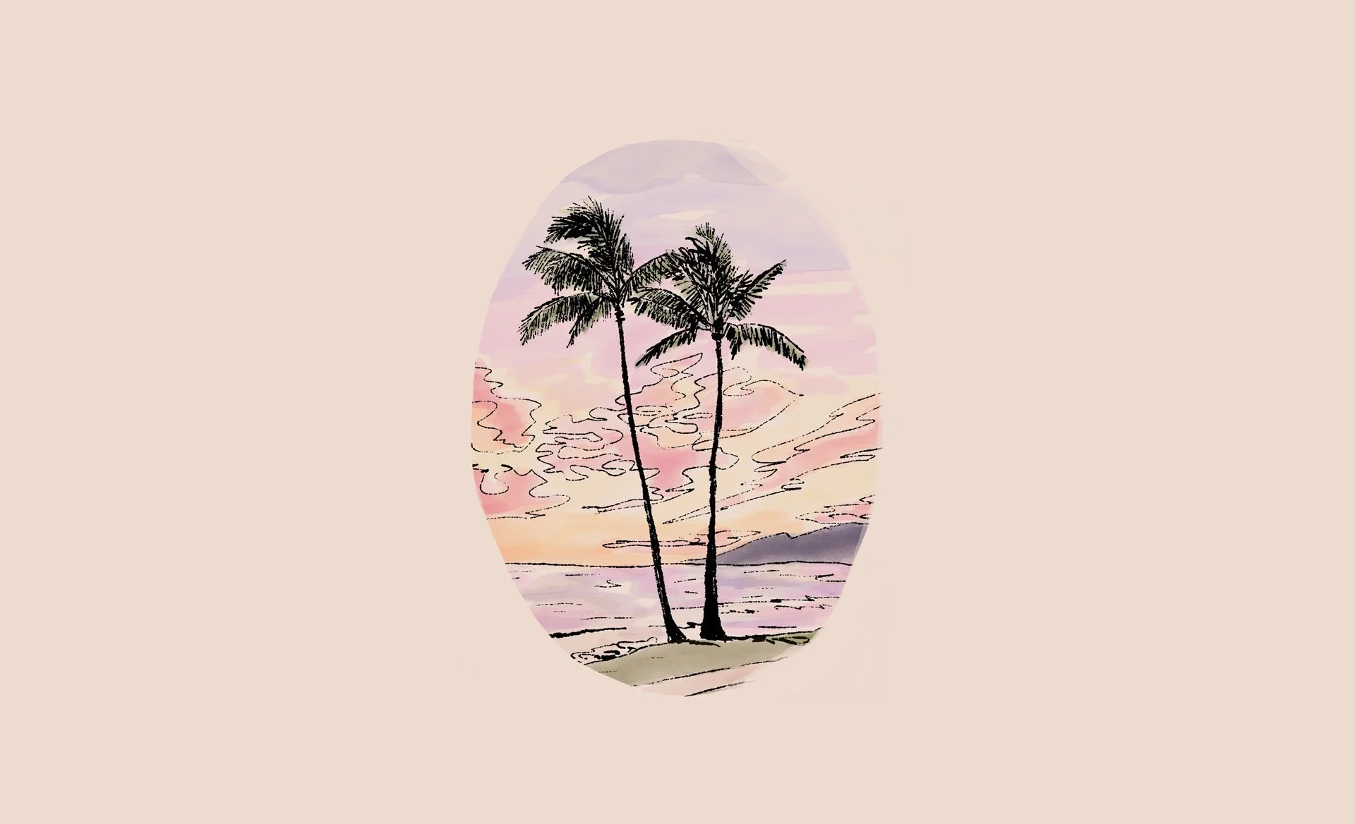 2 palms with a Maui sunset and ocean