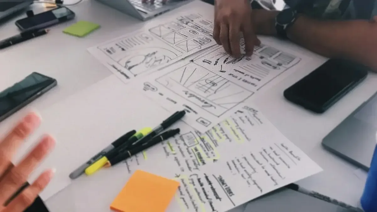Two people sitting at a table reviewing documents