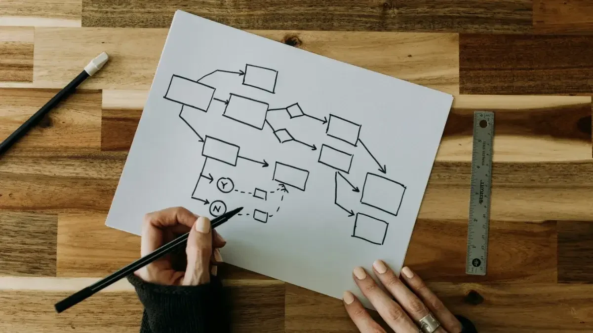 Person at a table drawing a diagram
