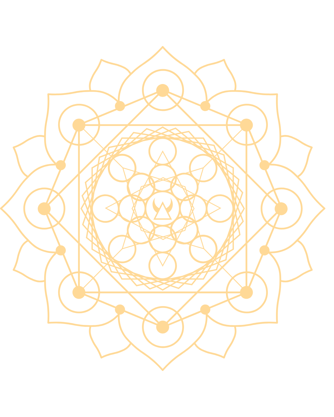 Intricate gold geometric mandala pattern on black background.