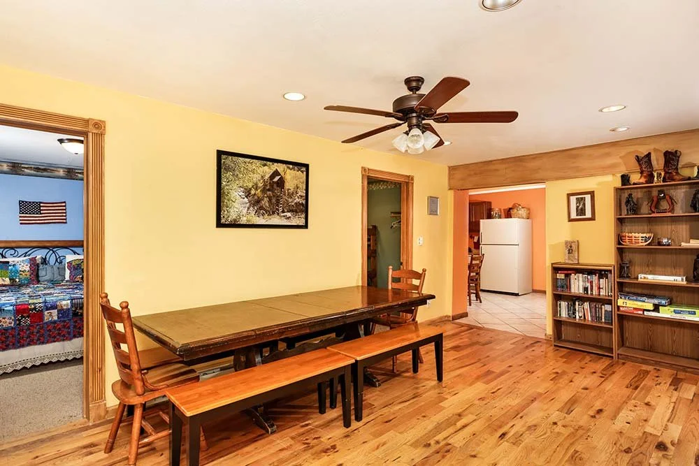 Downstair dining room table and eating area