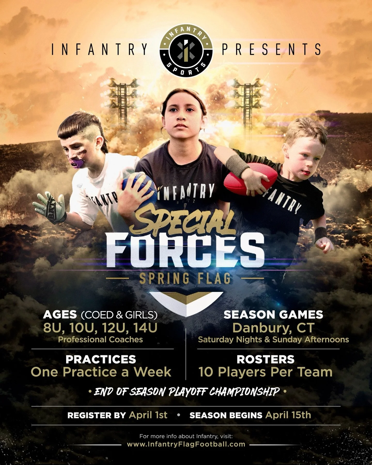 Announcing Infantry&rsquo;s &ldquo;Special Forces&rdquo; Elite Spring Travel Program for 8U, 10U, 12U &amp; 14U Boys and Girls. Sign up for the spring season today! (Registration link in bio)
#weareinfantry #flagfootball #spring #travel #sports