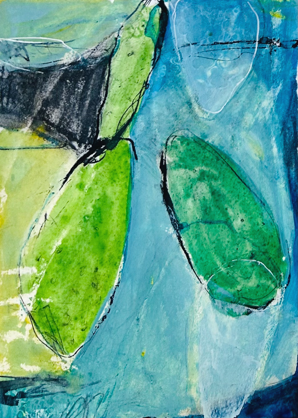 CACTUS DREAMS III: 5” X 7” Mixed media, watercolor, ink, pencil on paper 