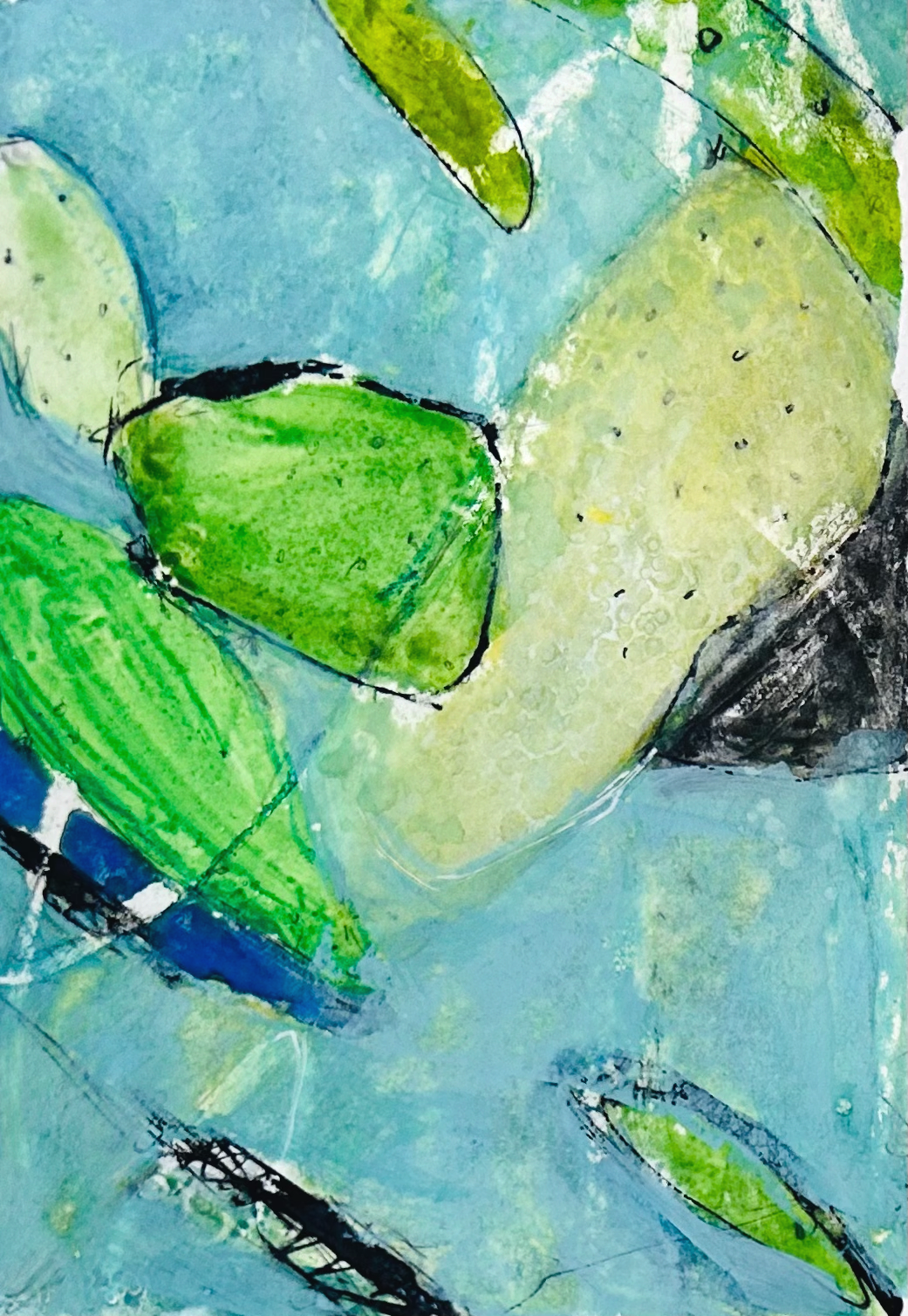 CACTUS DREAMS IV: 5” X 7” Mixed media, watercolor, ink, pencil on paper 