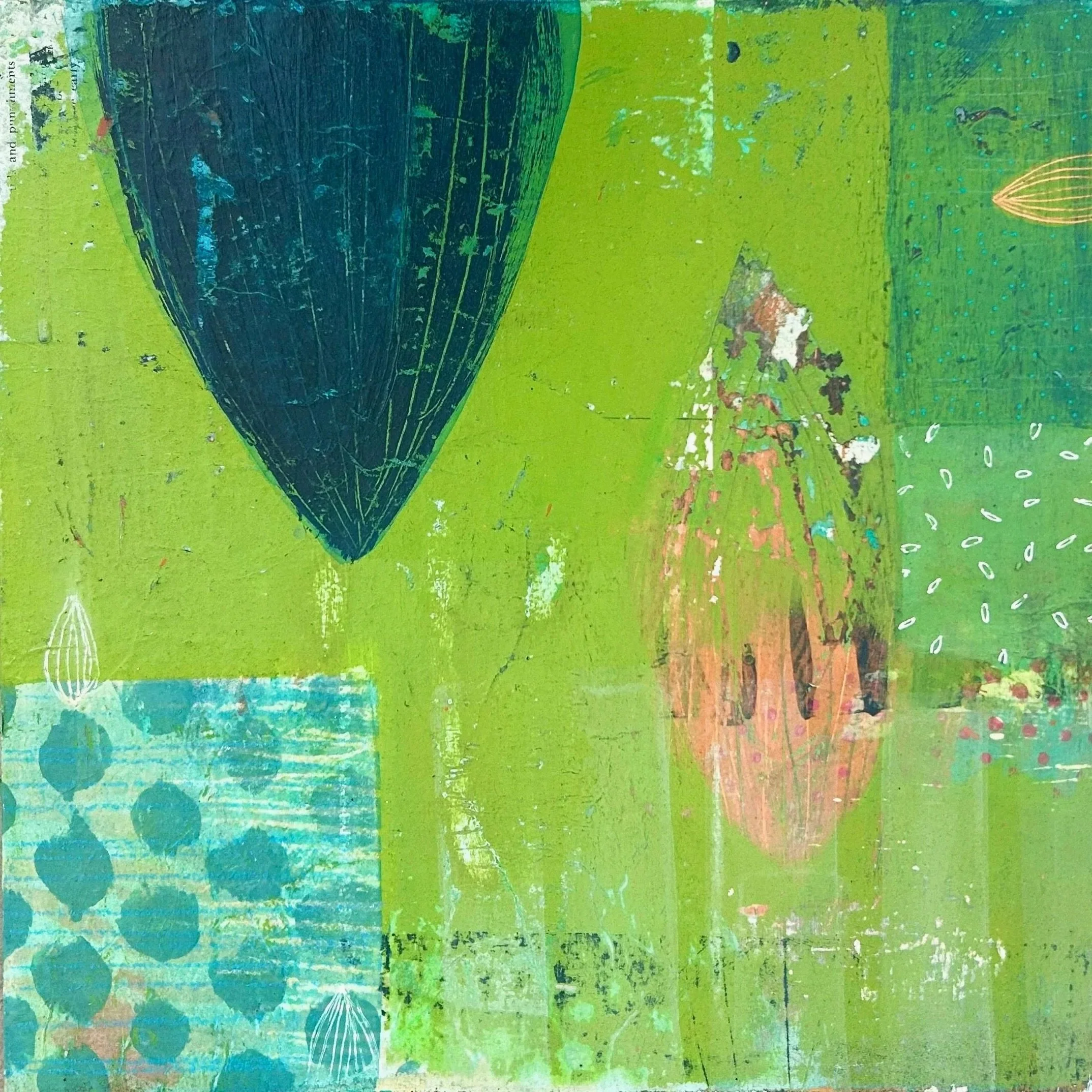 SUBMERGED | One: 12” X 12” Mixed media acrylic, collage on board