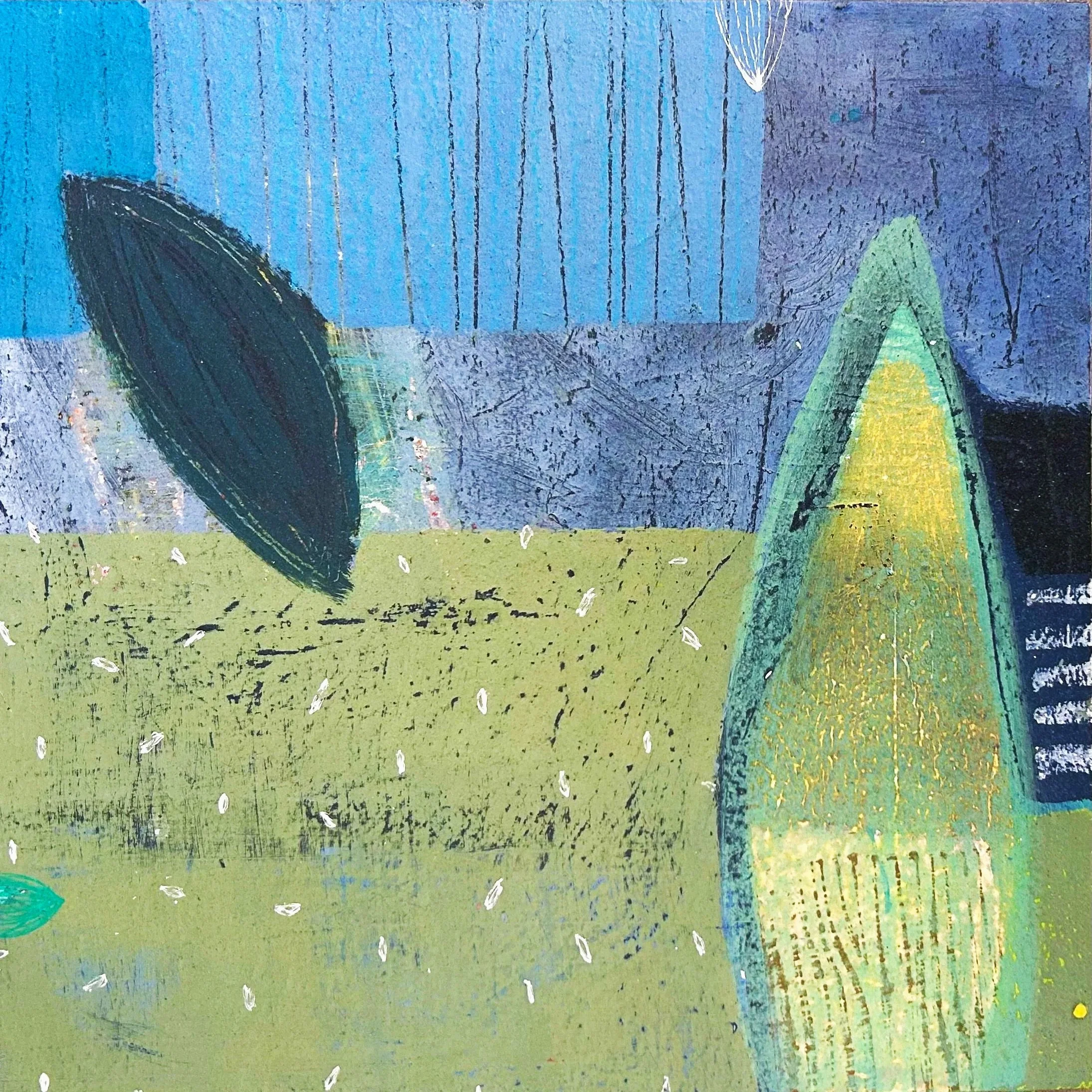 SUBMERGED Small FOUR: 12” X 12” Mixed media acrylic, collage on board
