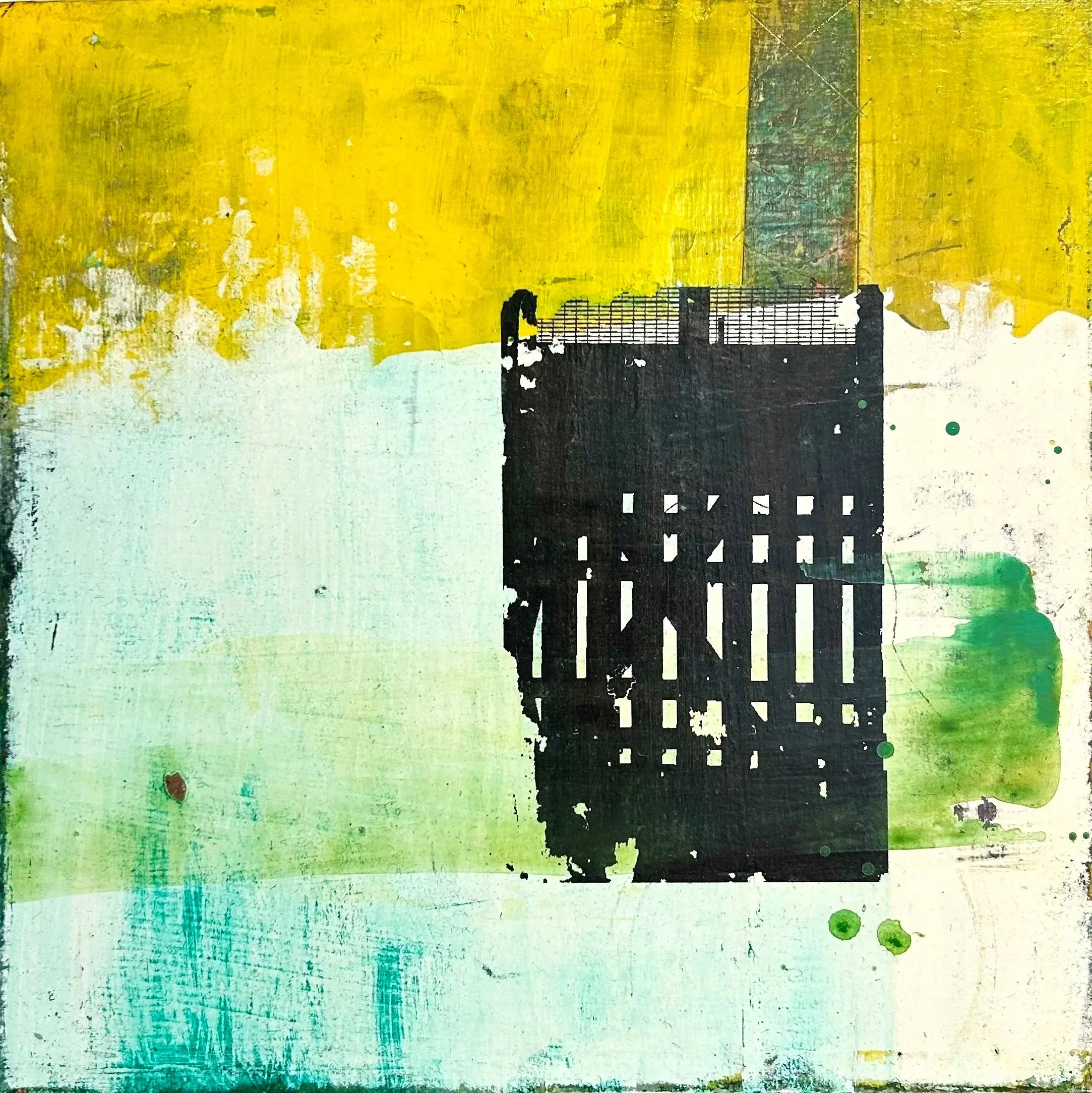 412 BRIDGES I: 12" X 12" Mixed media acrylic, collage on board