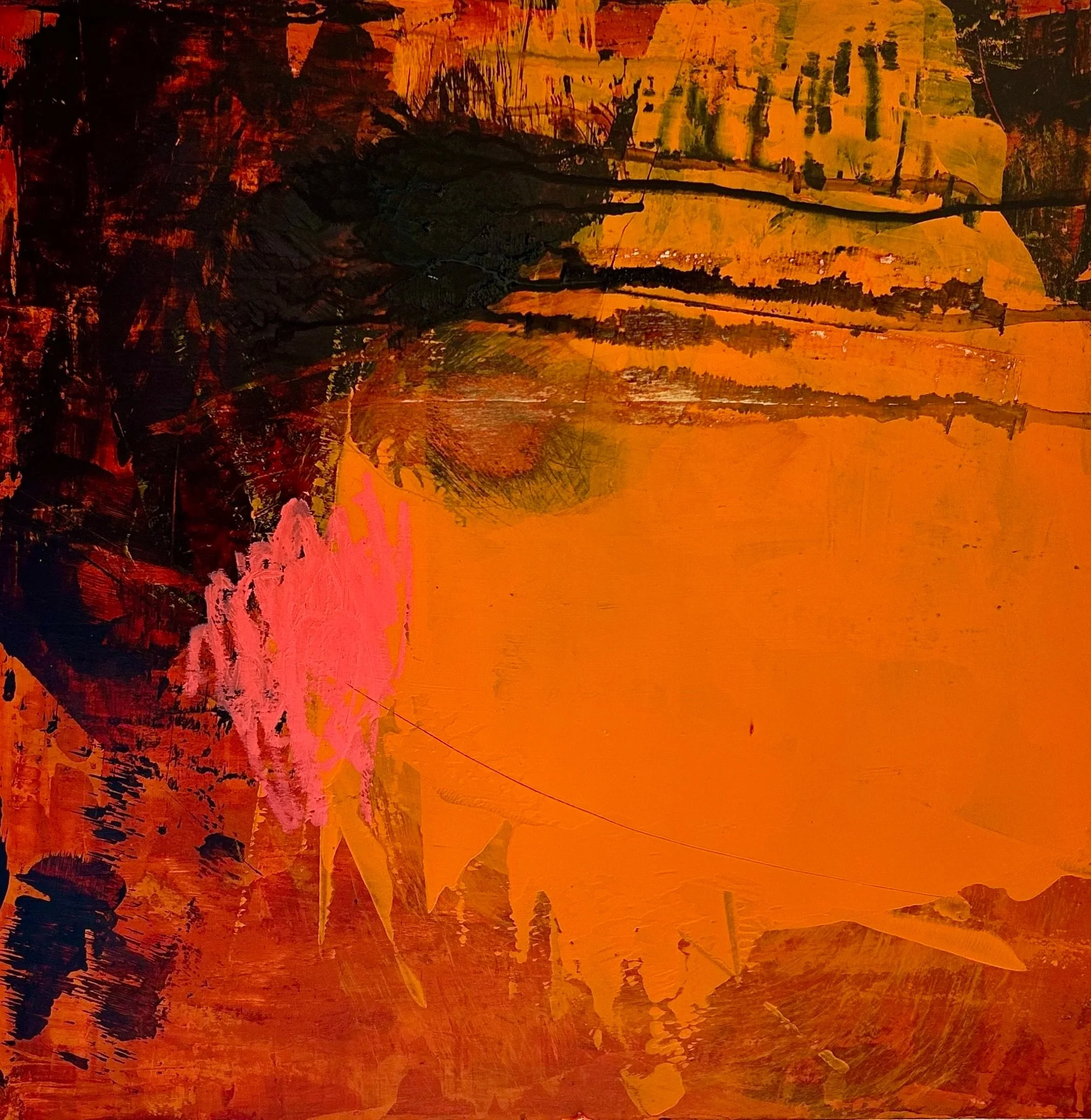 ST. AUGUSTINE SUNSET: 12” X 12” Mixed media acrylic, collage on board 