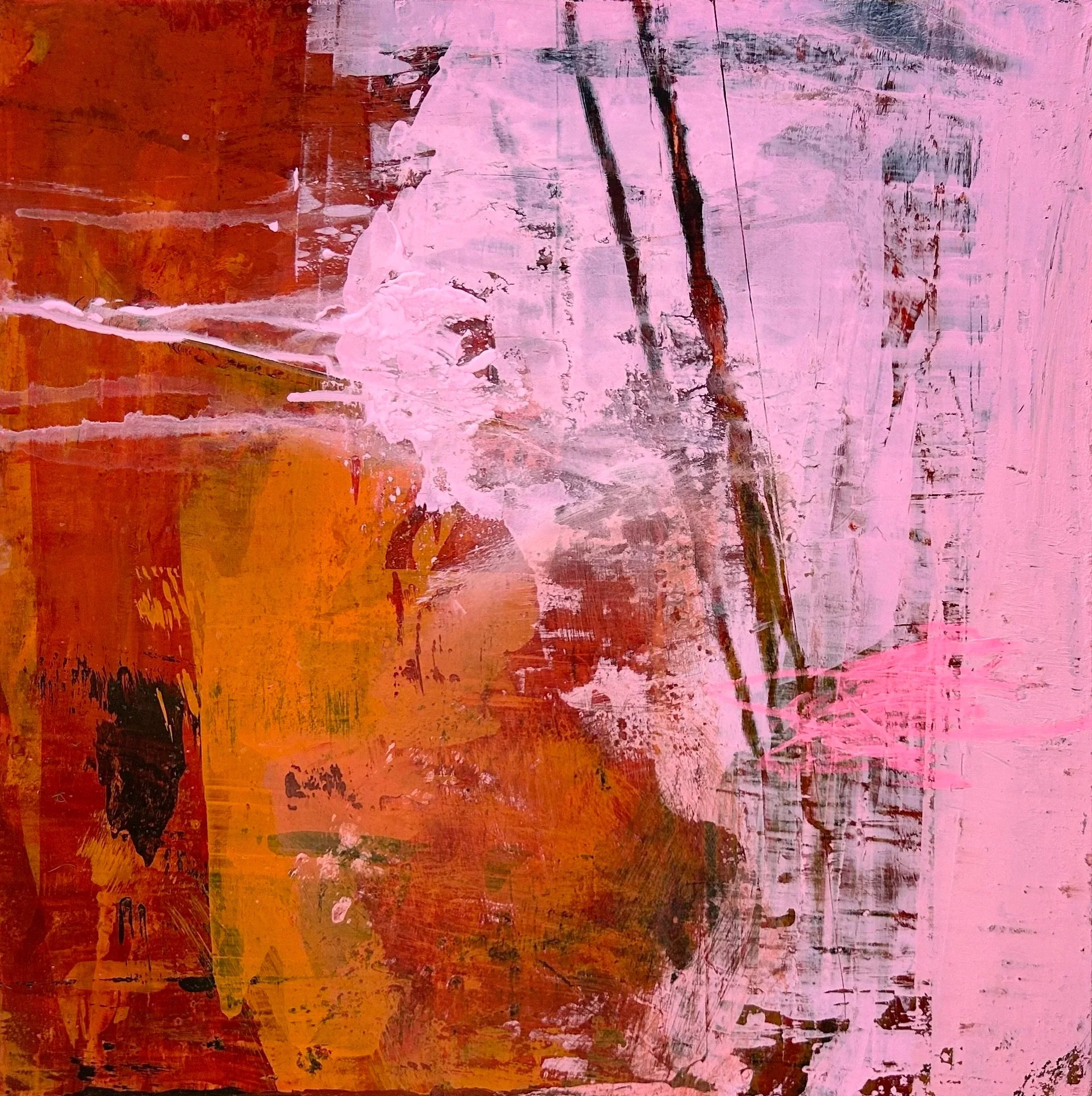 BEYOND BOUNDARIES: 12” X 12” Mixed media acrylic, collage on board 