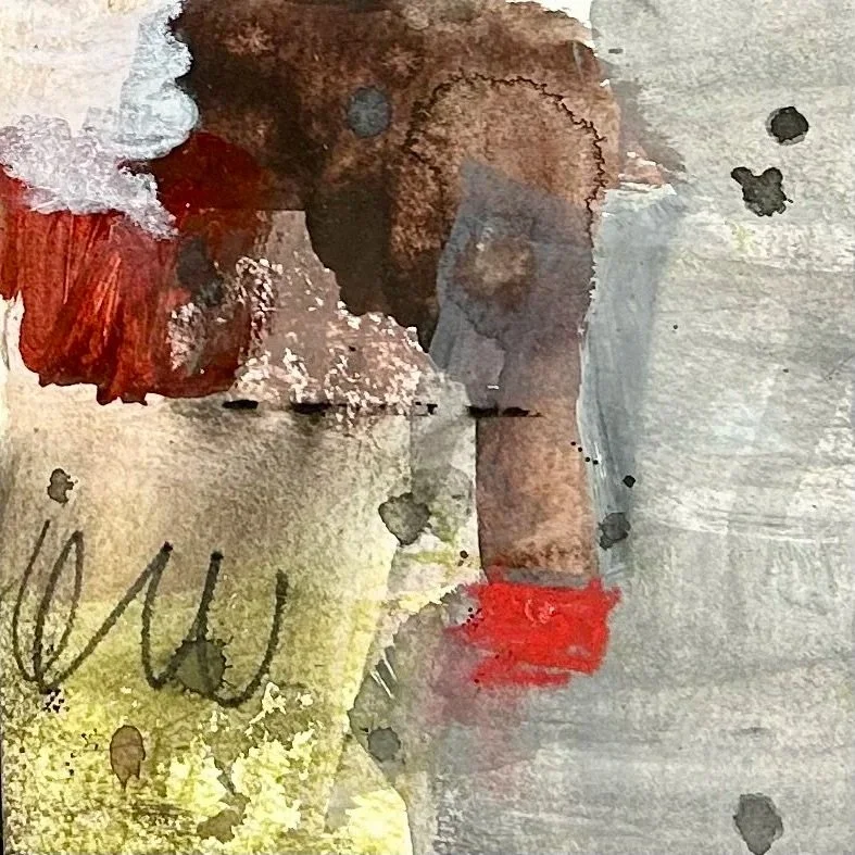 FALL RETURNING II: 6" X 6" Acrylic, graphite, crayon, wax, charcoal, collage, mixed media on paper
