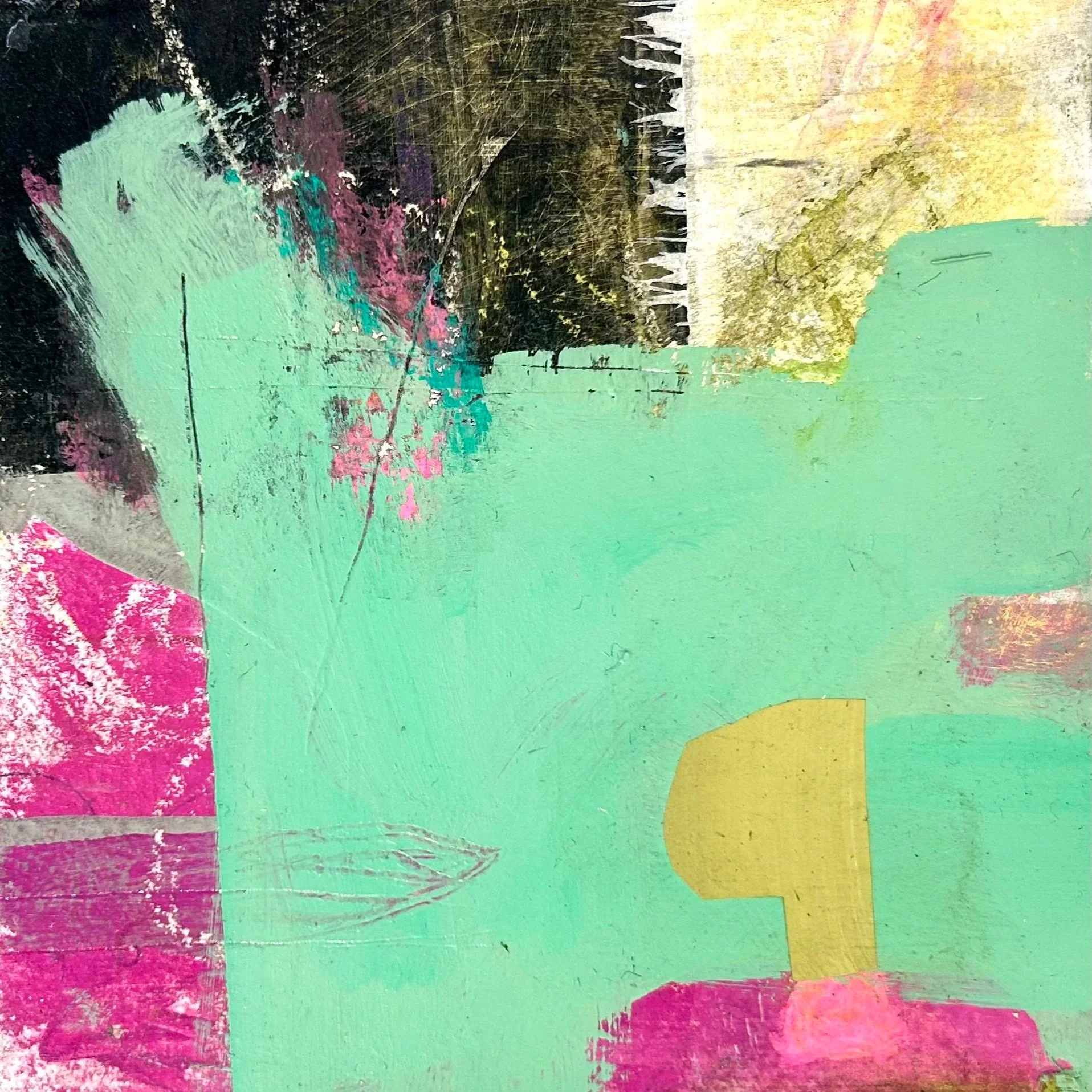 LOVE LETTER: 6" X 6" Acrylic, graphite, crayon, wax, charcoal, collage, mixed media on paper