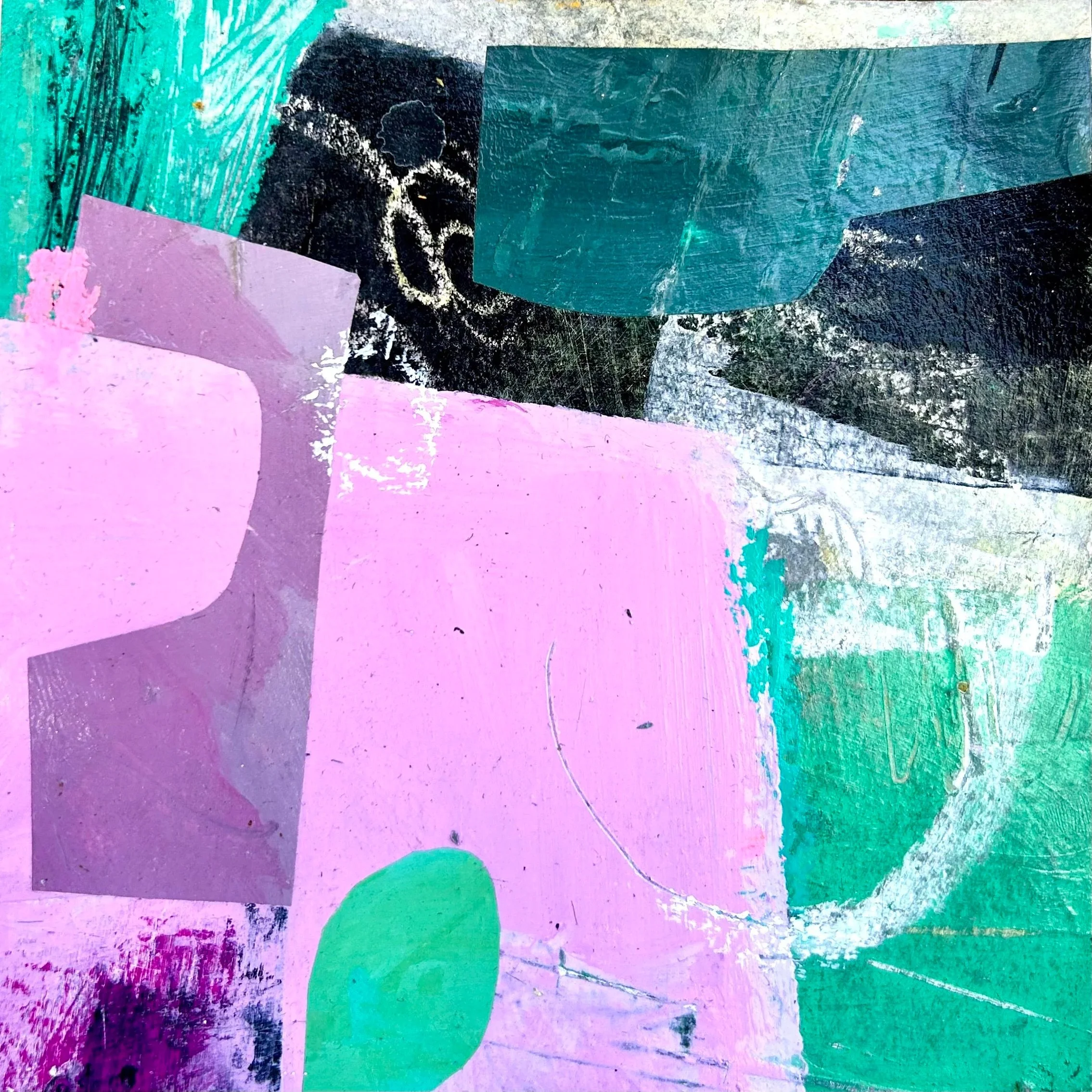 SHIFTING EXPECTATIONS: 6" X 6" Acrylic, graphite, crayon, wax, charcoal, collage, mixed media on paper