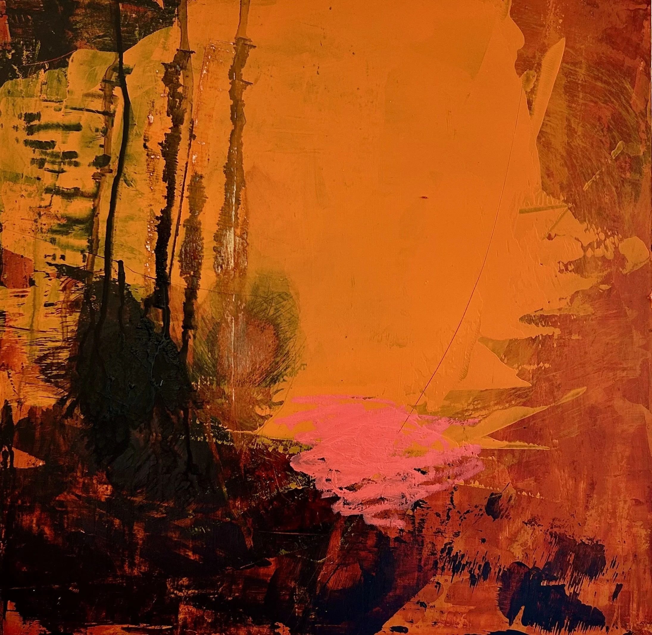 ST. AUGUSTINE SUNSET: 12” X 12” Mixed media acrylic, collage on board 