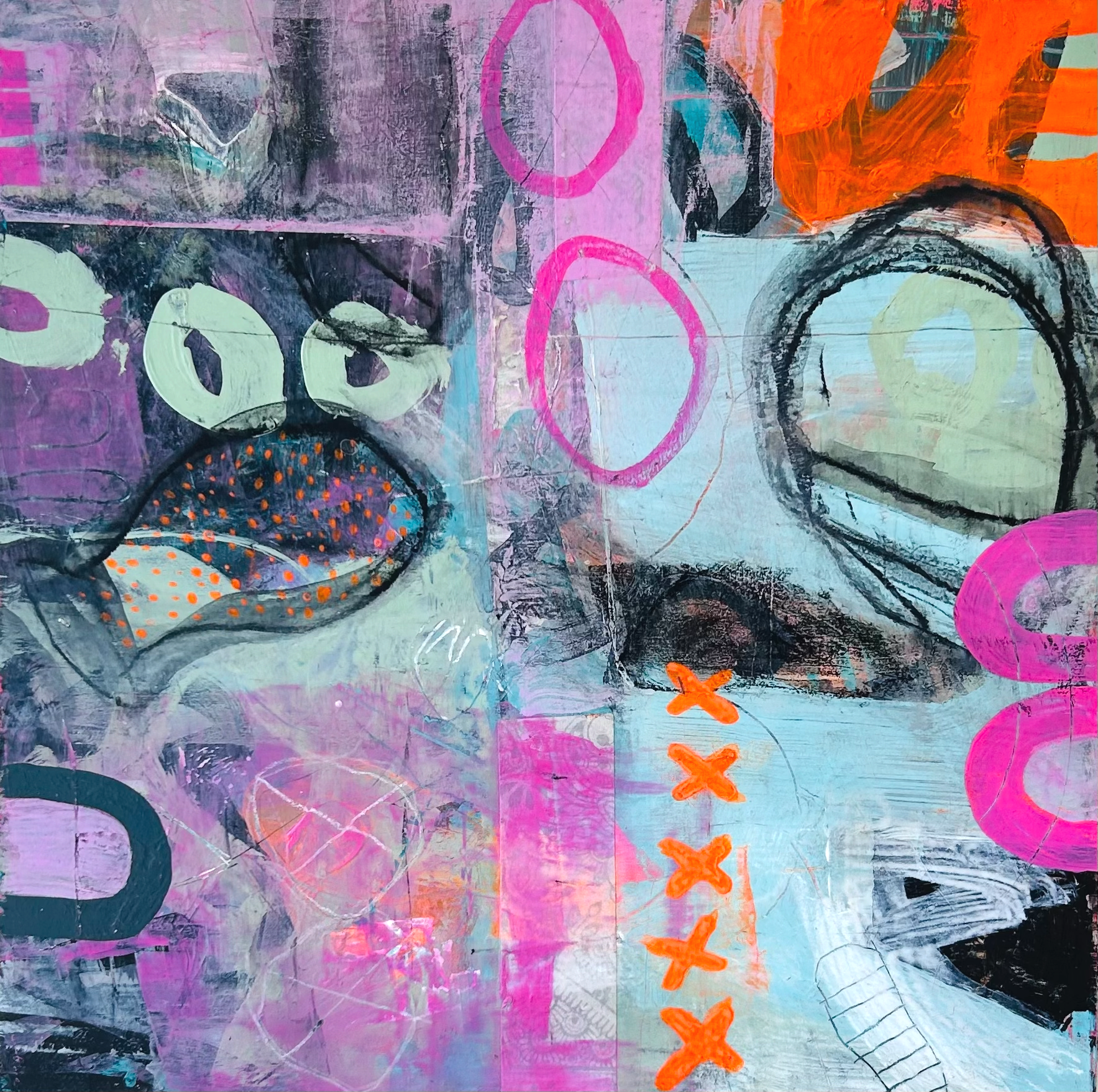 COOKIN' WITH GAS: 12” X 12” 
Mixed media acrylic, collage on board
//SOLD