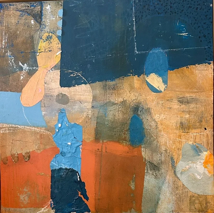 **THE RELEVANCE OF RUIN II: 12” X 12” Mixed media acrylic, collage on board 