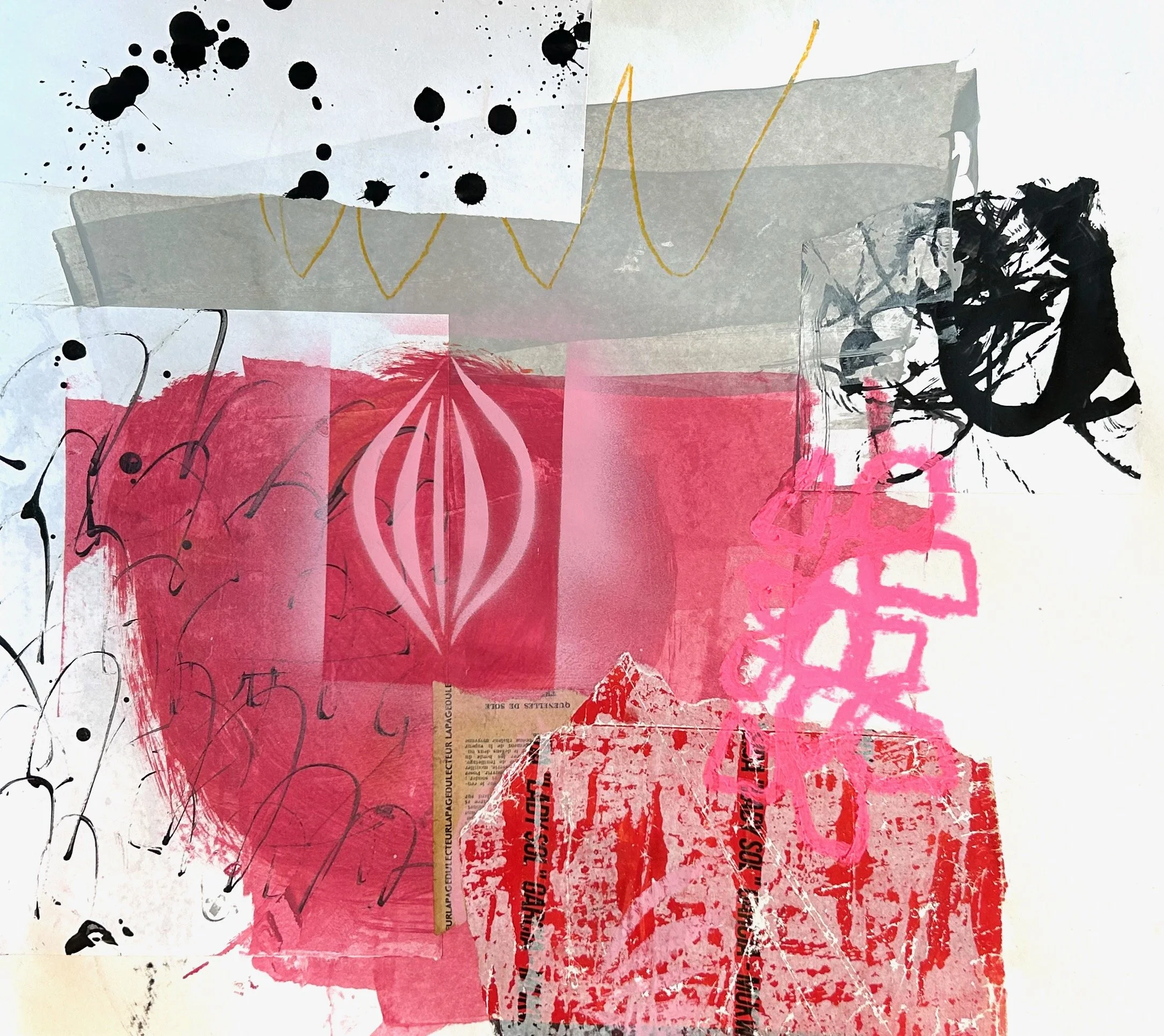 AND YES: 18” X 22” Mixed media collage, acrylic, crayon, spray paint, on paper 