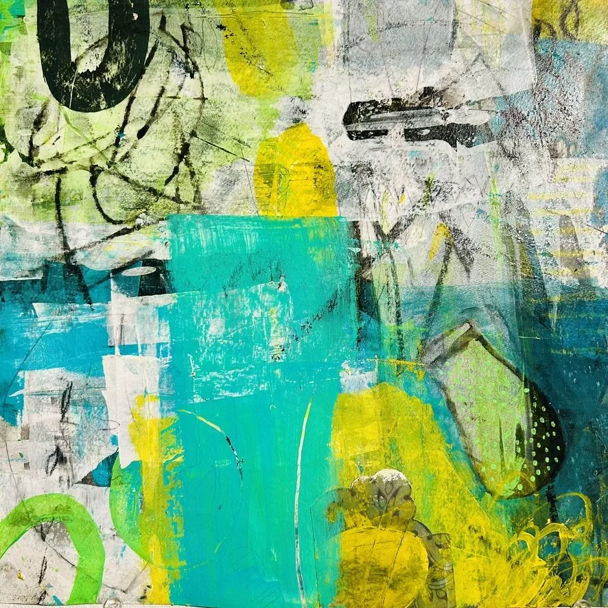 HAPPY NEW YEAR: 12” X 12” 
Mixed media acrylic, collage on board   //SOLD