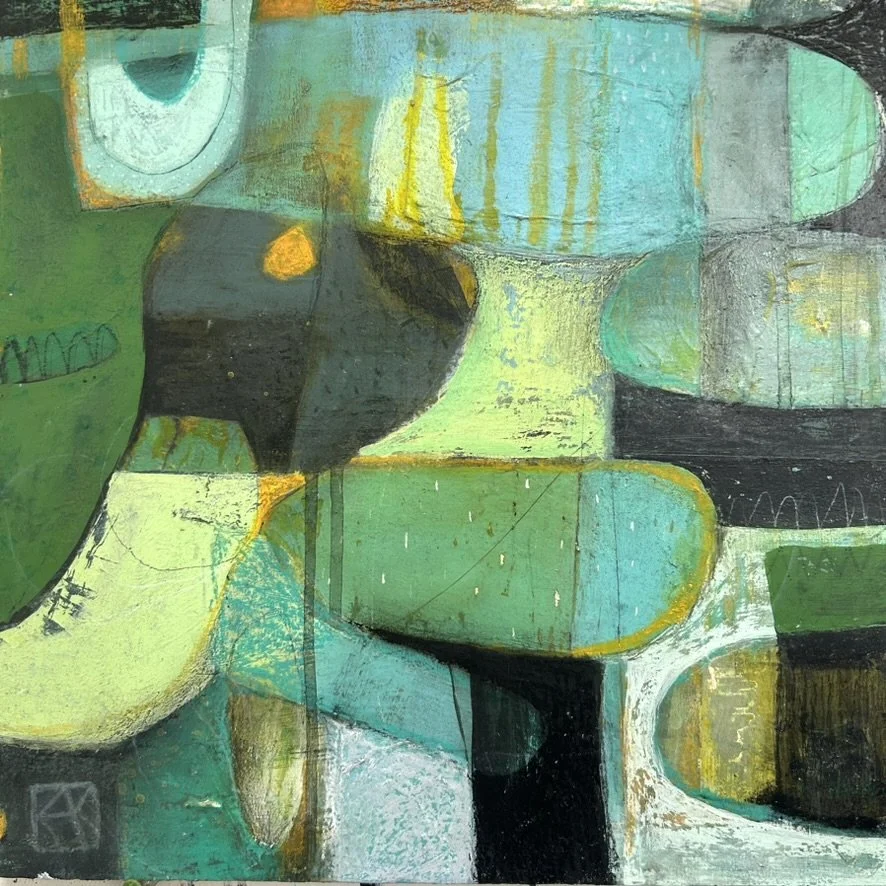 **CROWDED BEAUTIES: 12” X 12” 
Mixed media acrylic, collage on board