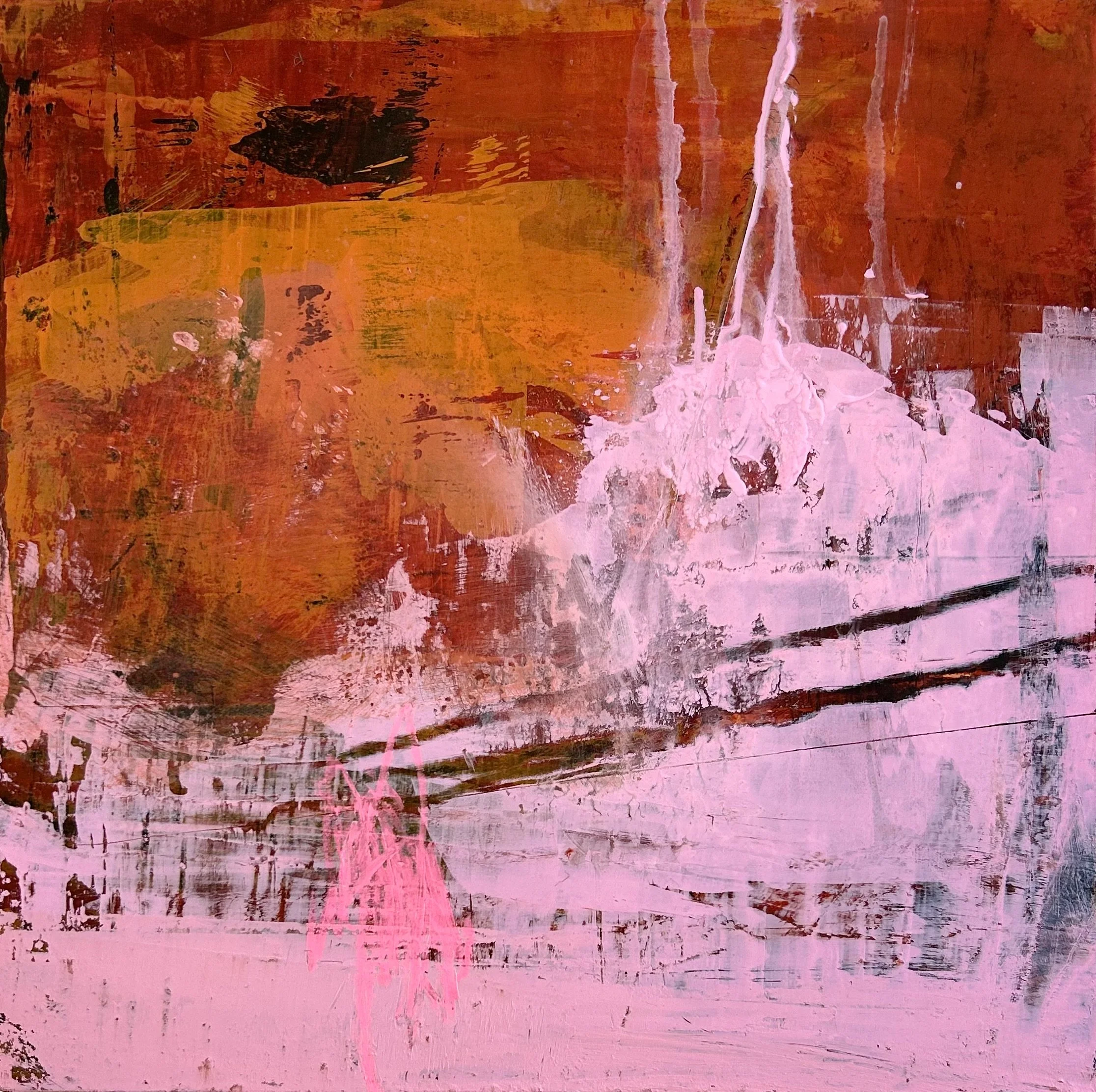 BEYOND BOUNDARIES: 12” X 12” Mixed media acrylic, collage on board 