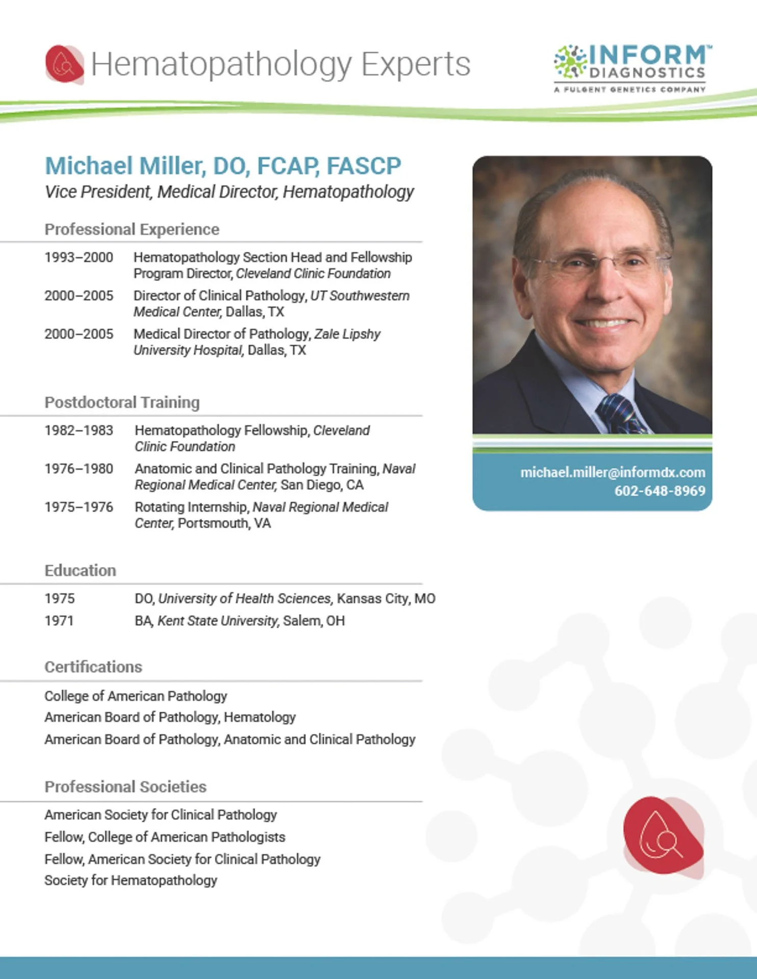 Inform Diagnostics - Dr. Miller Bio Sheet