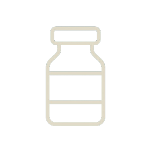Simplified illustration of a medicine vial or bottle with a label.