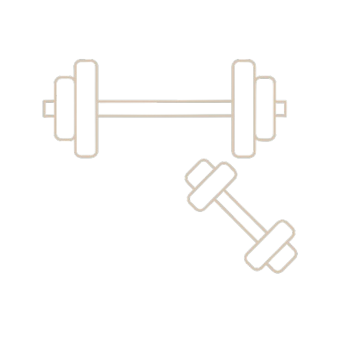 Outline of a barbell with two weights and an additional smaller dumbbell on a black background.