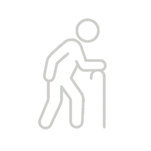 Icon of an elderly person using a cane.