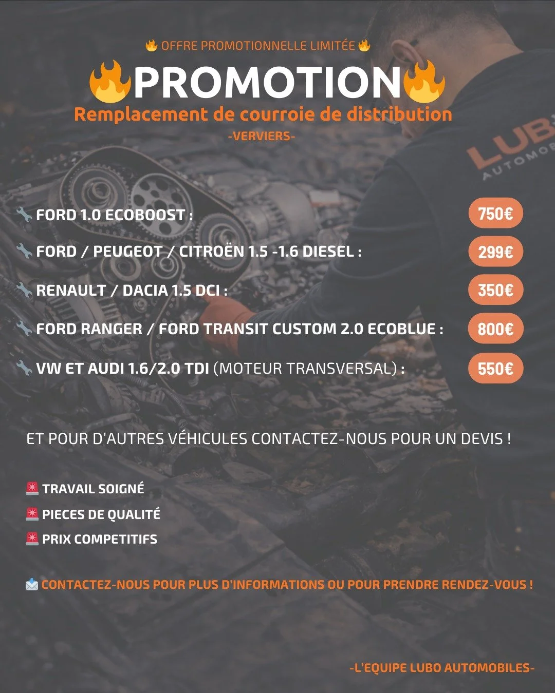 🔥 PROMOTION &ndash; Remplacement de courroie de distribution 🔥

Votre courroie de distribution arrive &agrave; &eacute;ch&eacute;ance ? C&rsquo;est l&rsquo;une des pi&egrave;ces les plus importantes de votre moteur. Une courroie us&eacute;e ou cass