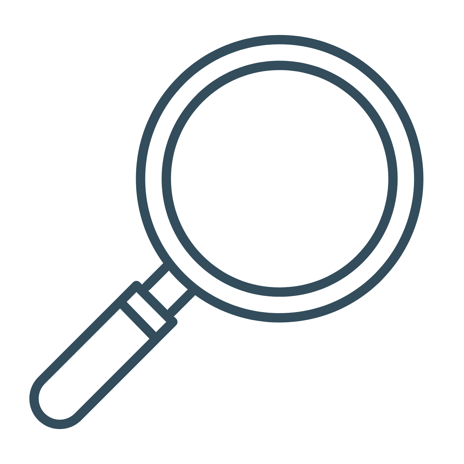 Outline of a magnifying glass with a black circle in the lens area.