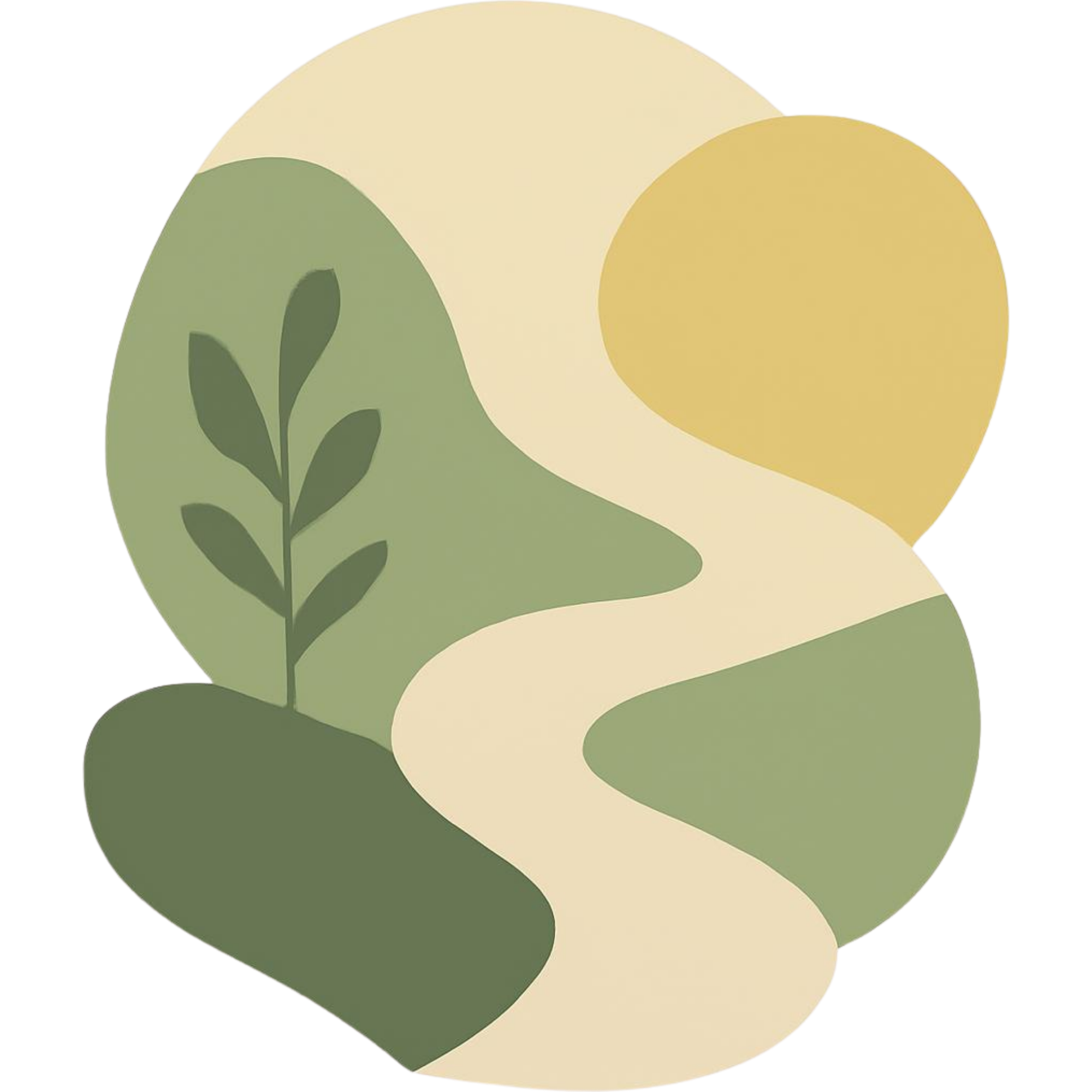 Illustration of a green and beige abstract face with leaf details.
