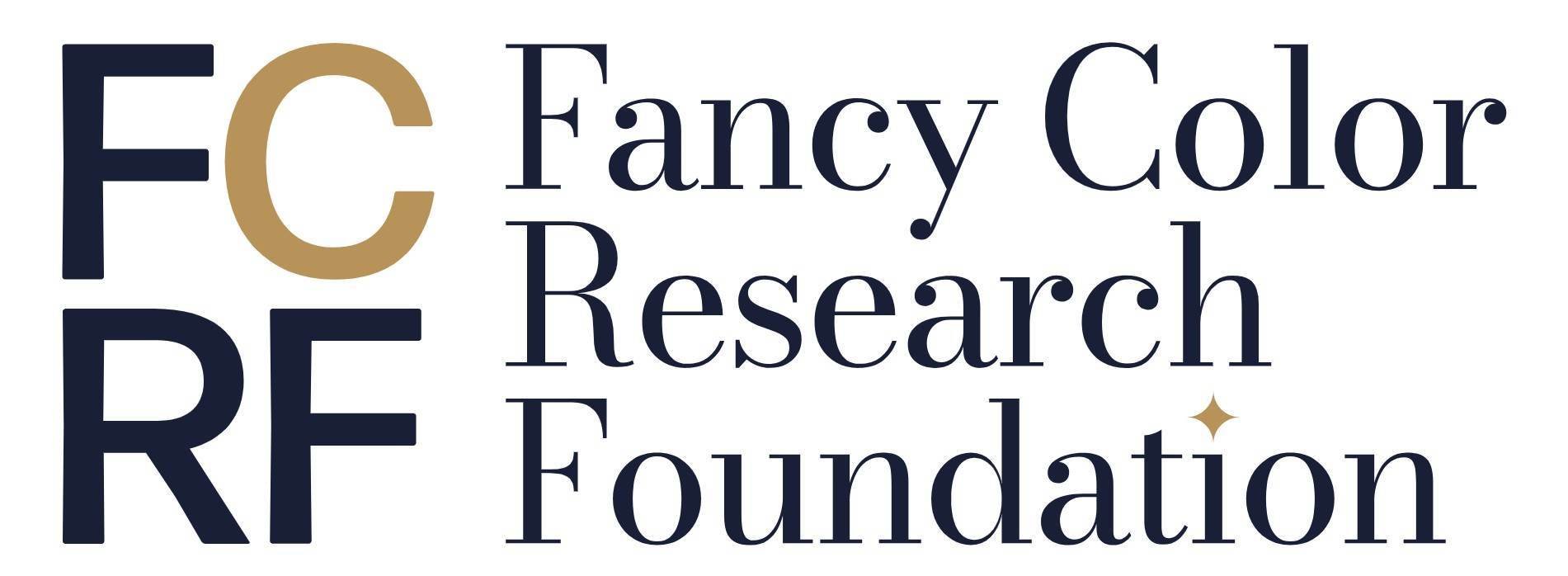 Logo for the Fancy Color Research Foundation, featuring the organization's initials in large navy blue letters and the full name in smaller navy blue text, with a gold color emphasis on the letter C and a small gold star near the letter o.