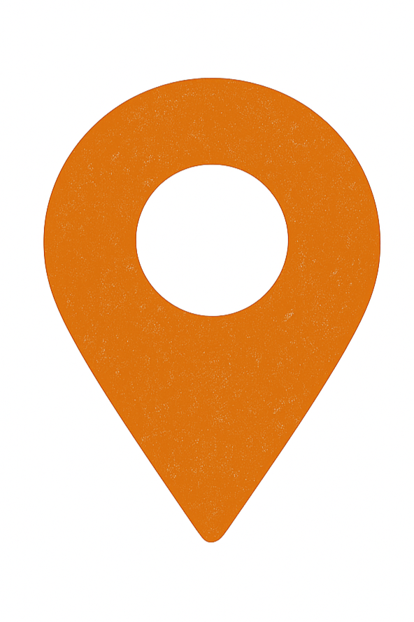 Orange map location marker icon on a white background.