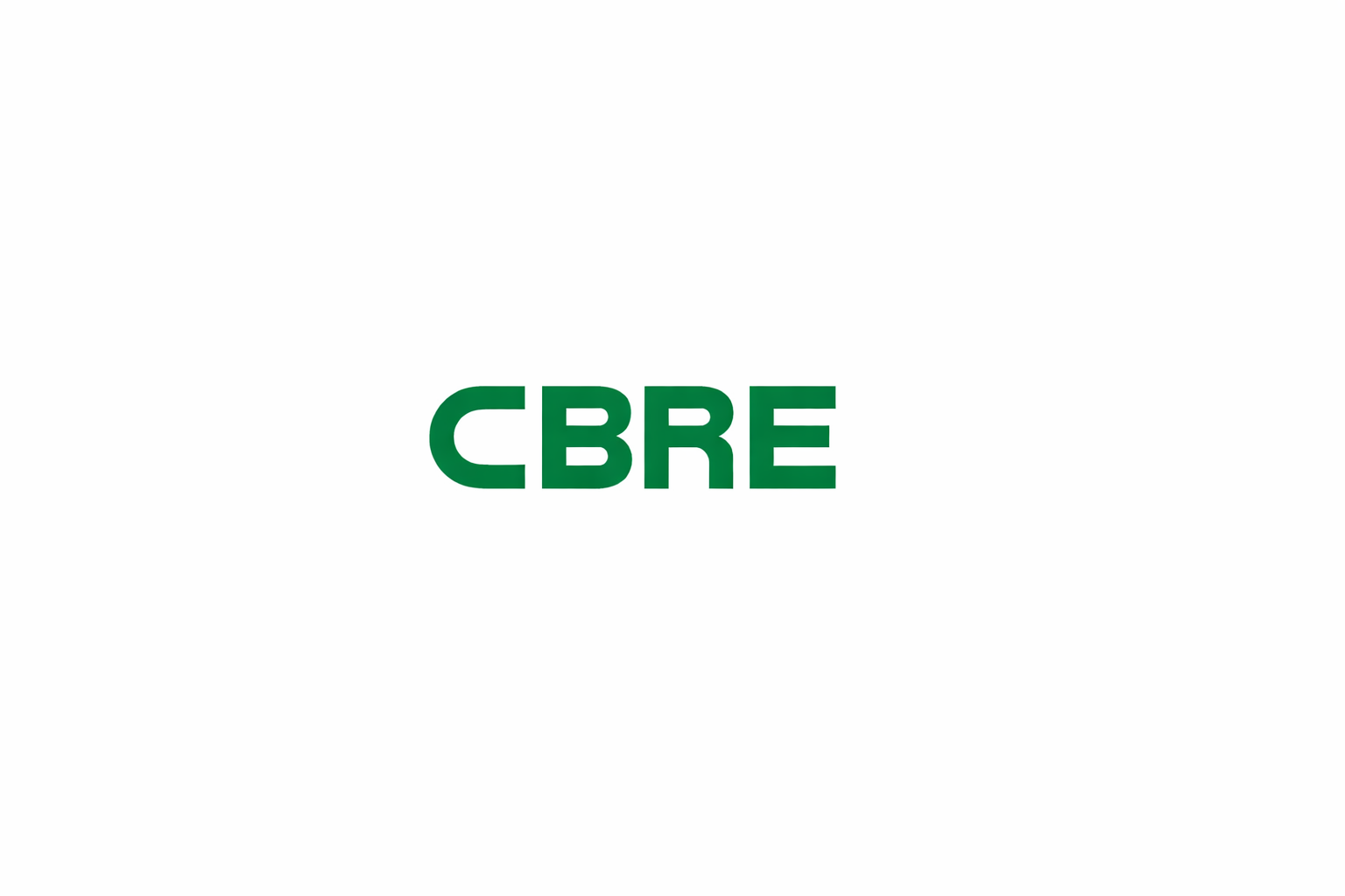CBRE logo in dark green letters on a white background.