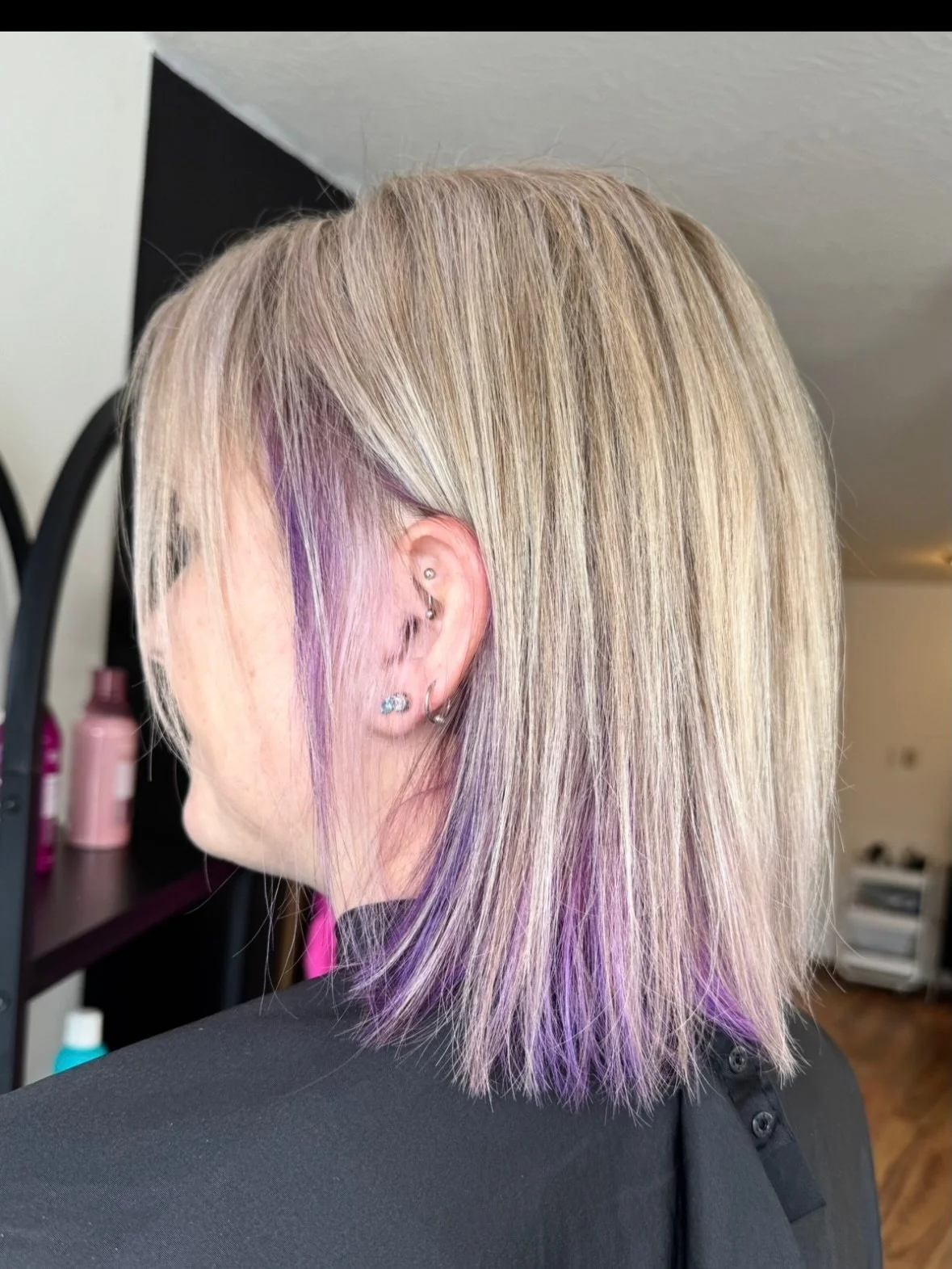 Holy moly has it been a minute since I&rsquo;ve posted, but how cute is this bright blonde with purple peeks?! 🥴
