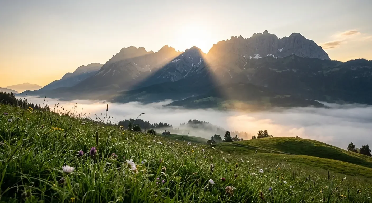 Blick von Luxus Retreat Resort auf den Wilden Kaiser Alpen