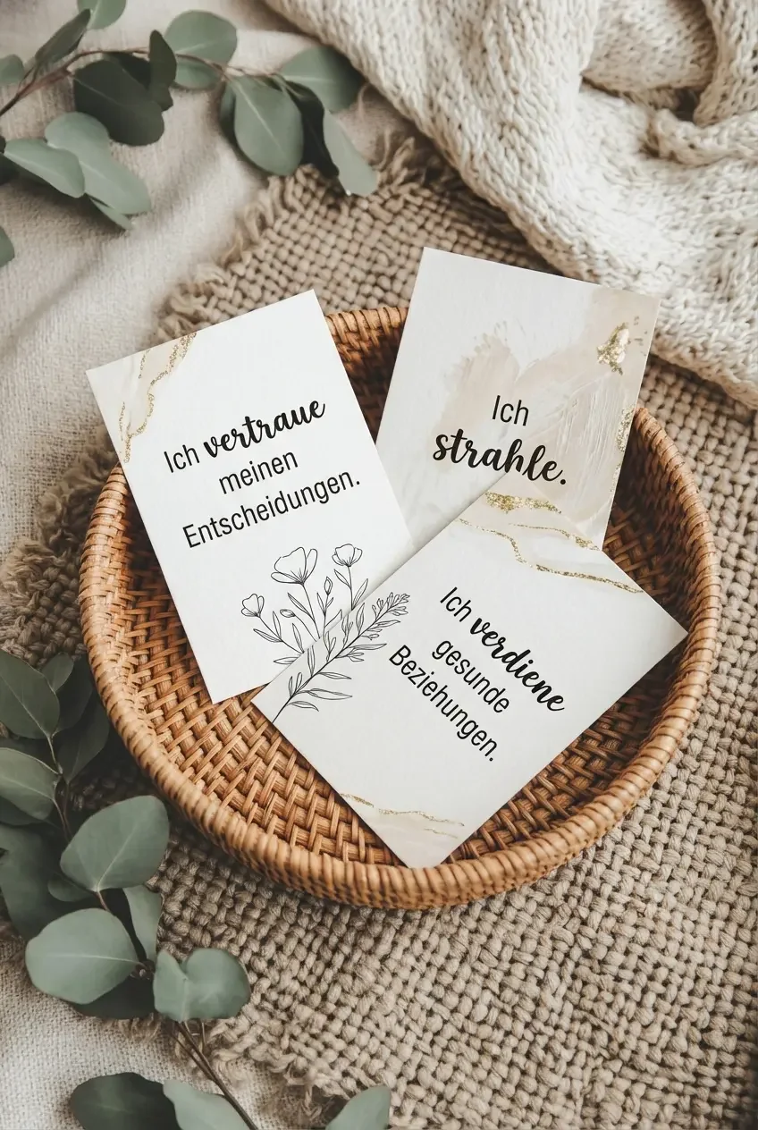 Affirmationskarten in Weidekörbchen dekorativ als Geschenk