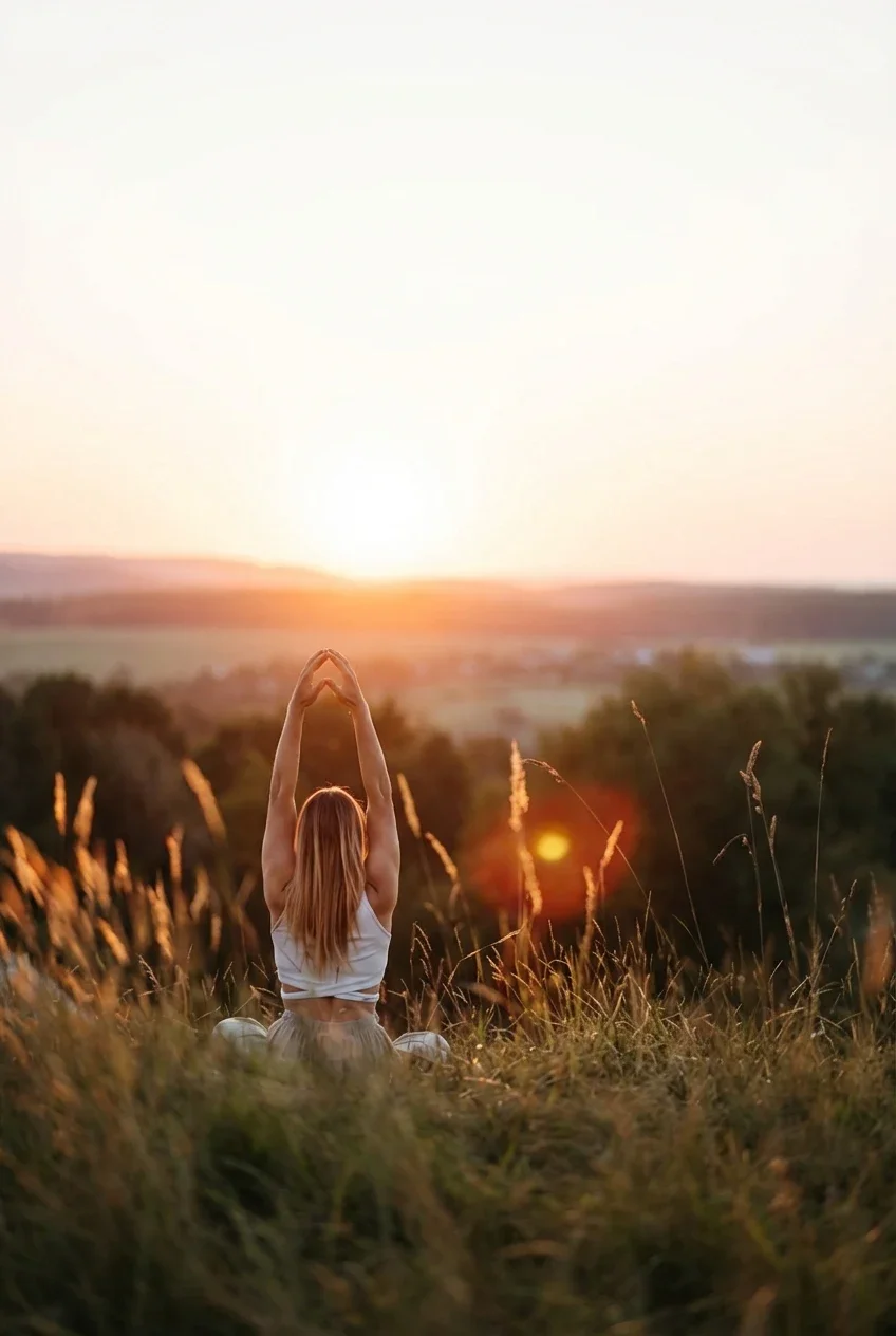 Yoga bei Sonnenuntergang in der natur