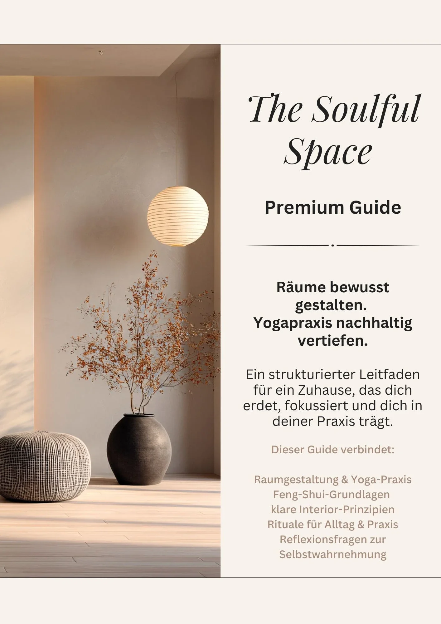 Minimalsitischer Raum auf Cover The Soulful Space Guide für bewusste Raumgestaltung und Yogapraxis