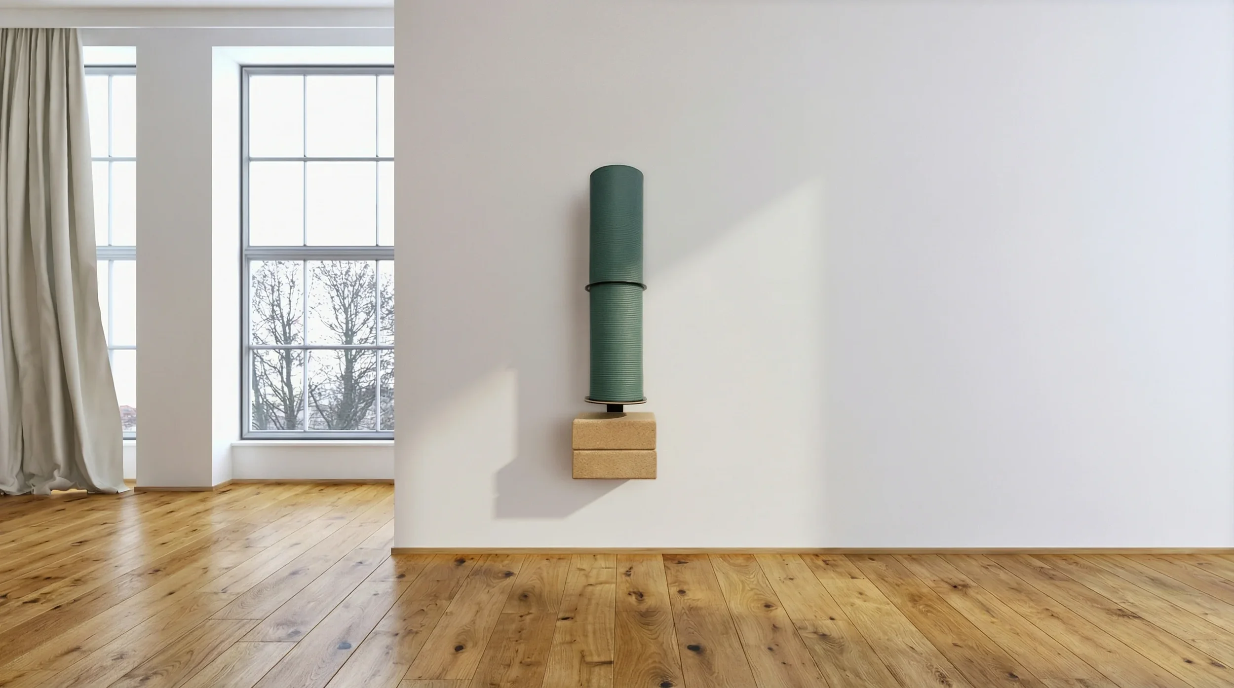 DuoBase Yogamattenhalterung an der Wand, minimalistisch und stilvoll präsentiert